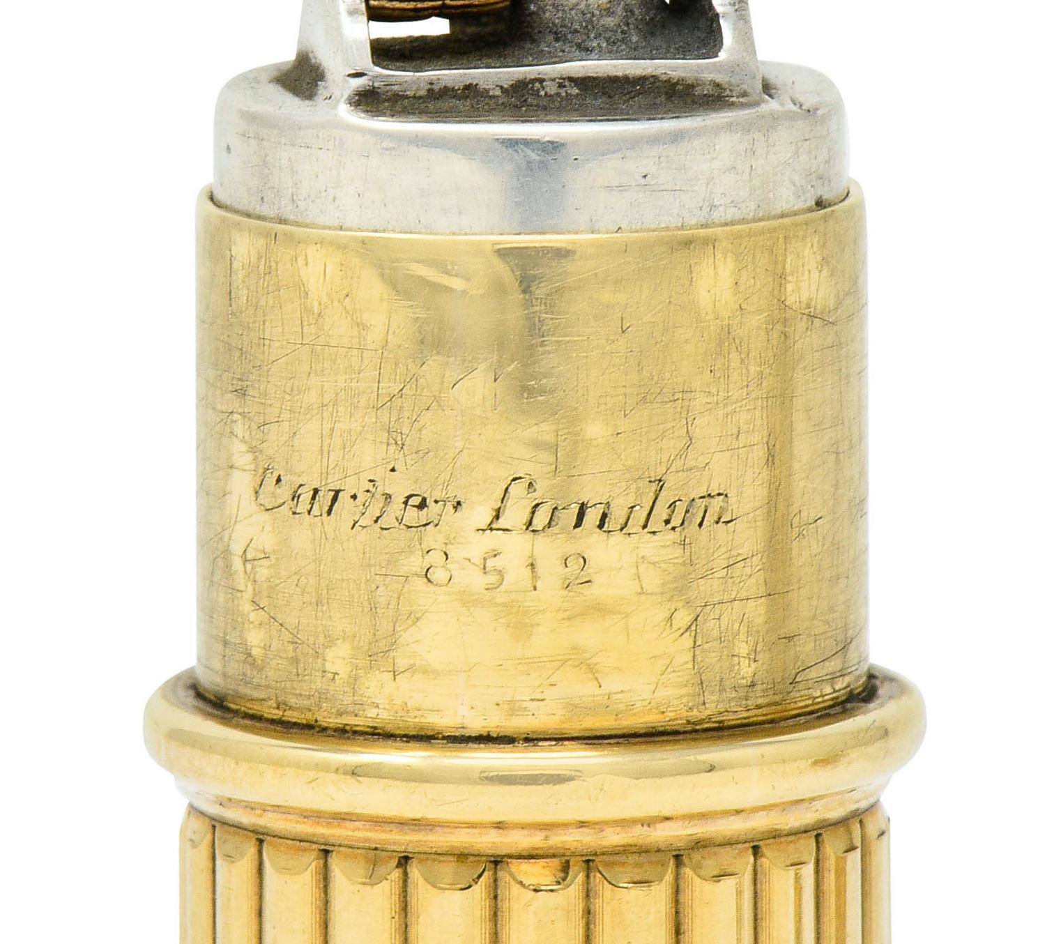 Jacques Cartier Art Deco 9 Karat Gold Functional Ribbed Lighter In Excellent Condition In Philadelphia, PA