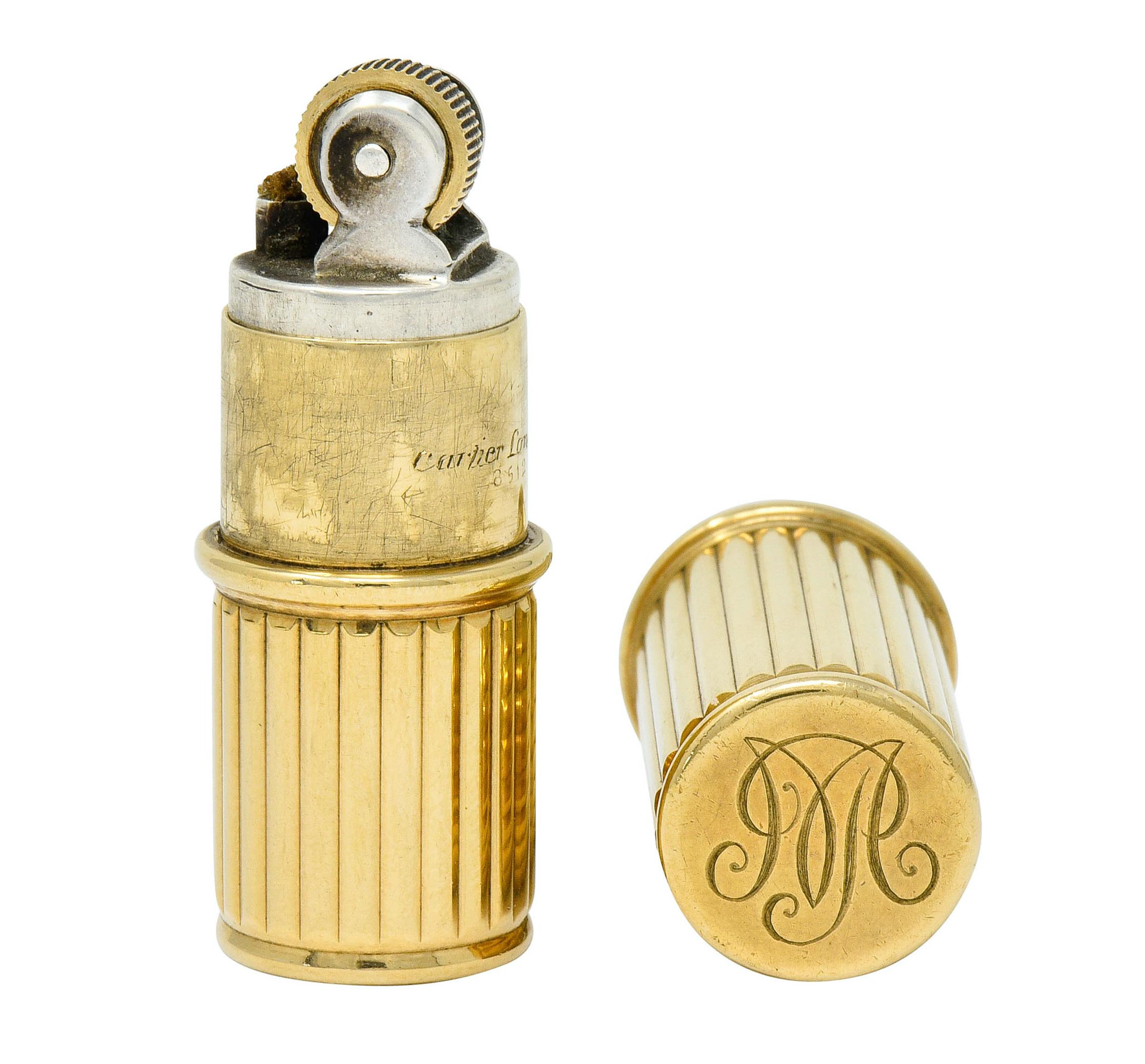 Jacques Cartier Art Deco 9 Karat Gold Functional Ribbed Lighter 1