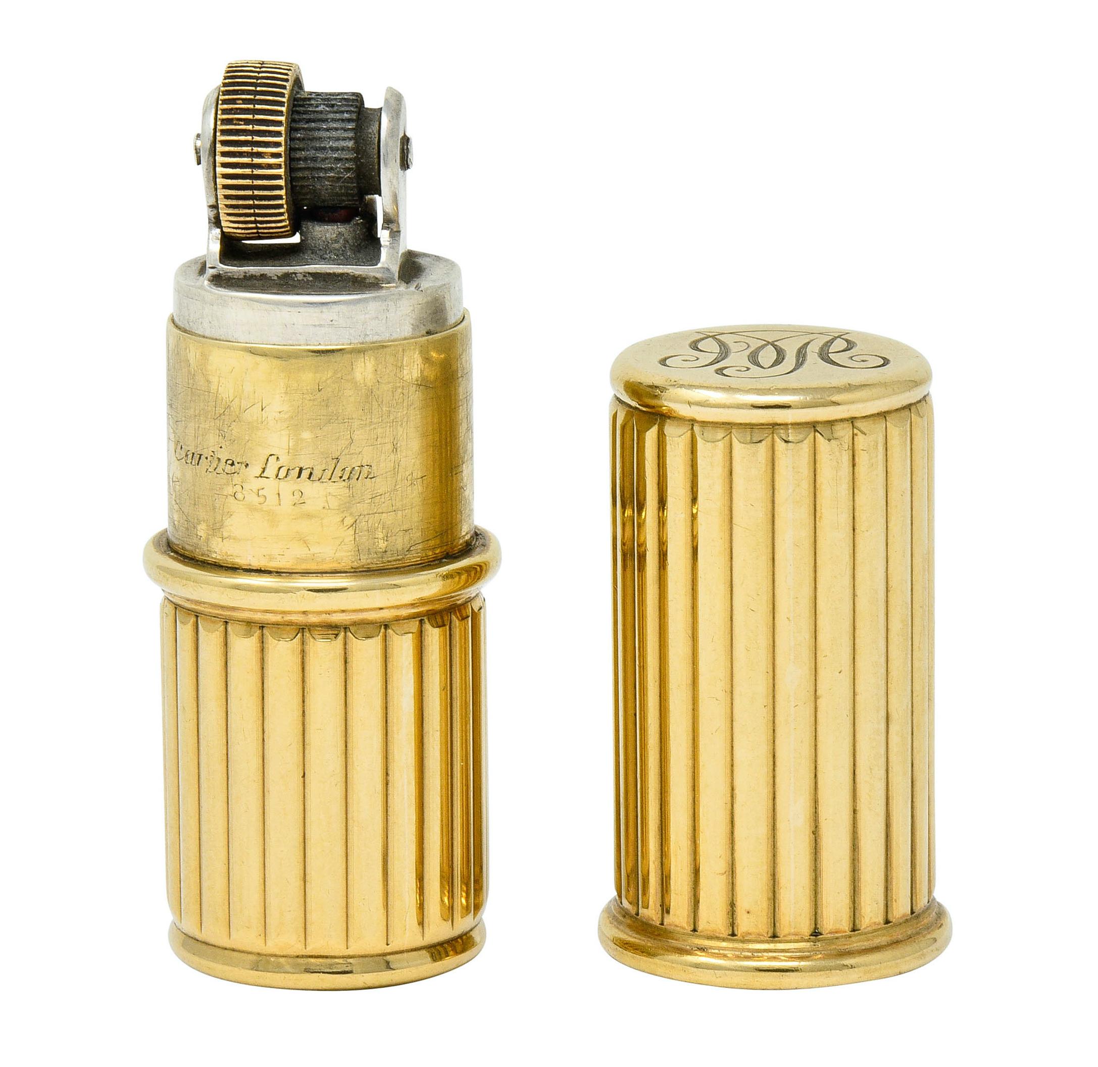 Jacques Cartier Art Deco 9 Karat Gold Functional Ribbed Lighter 2