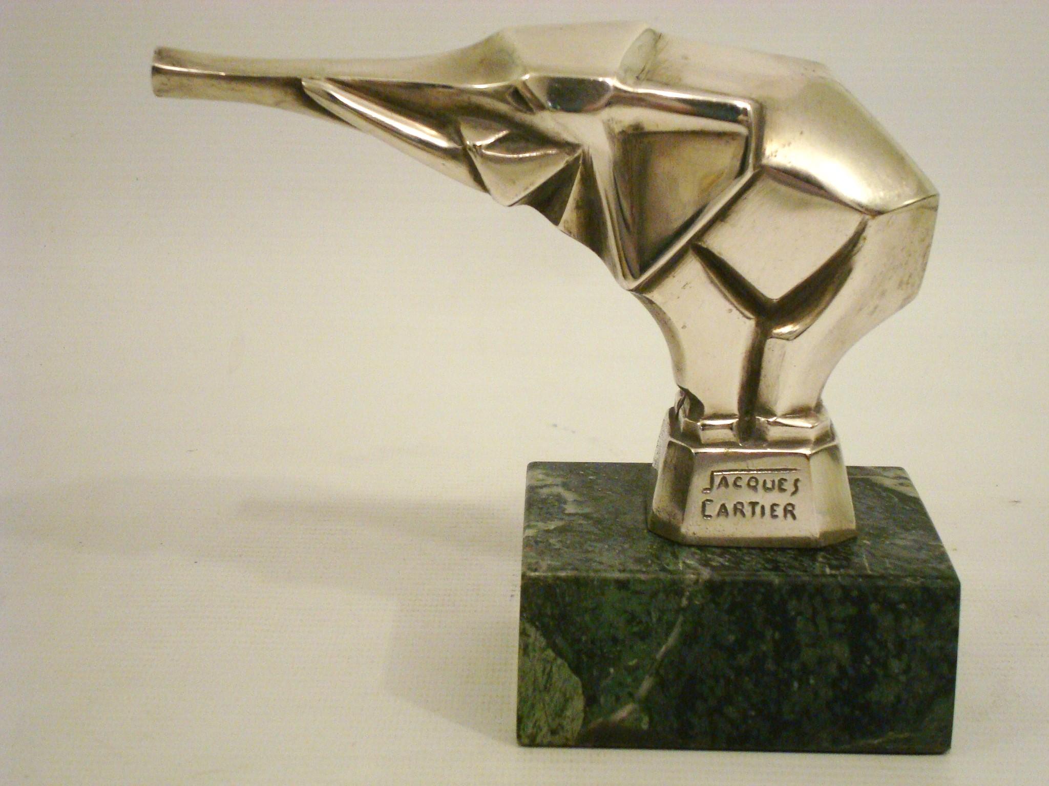 Jacques Cartier Elefant, Art Deco / Kubist Auto Maskottchen / Hood's Ornament 1920er Jahre (Bronze)