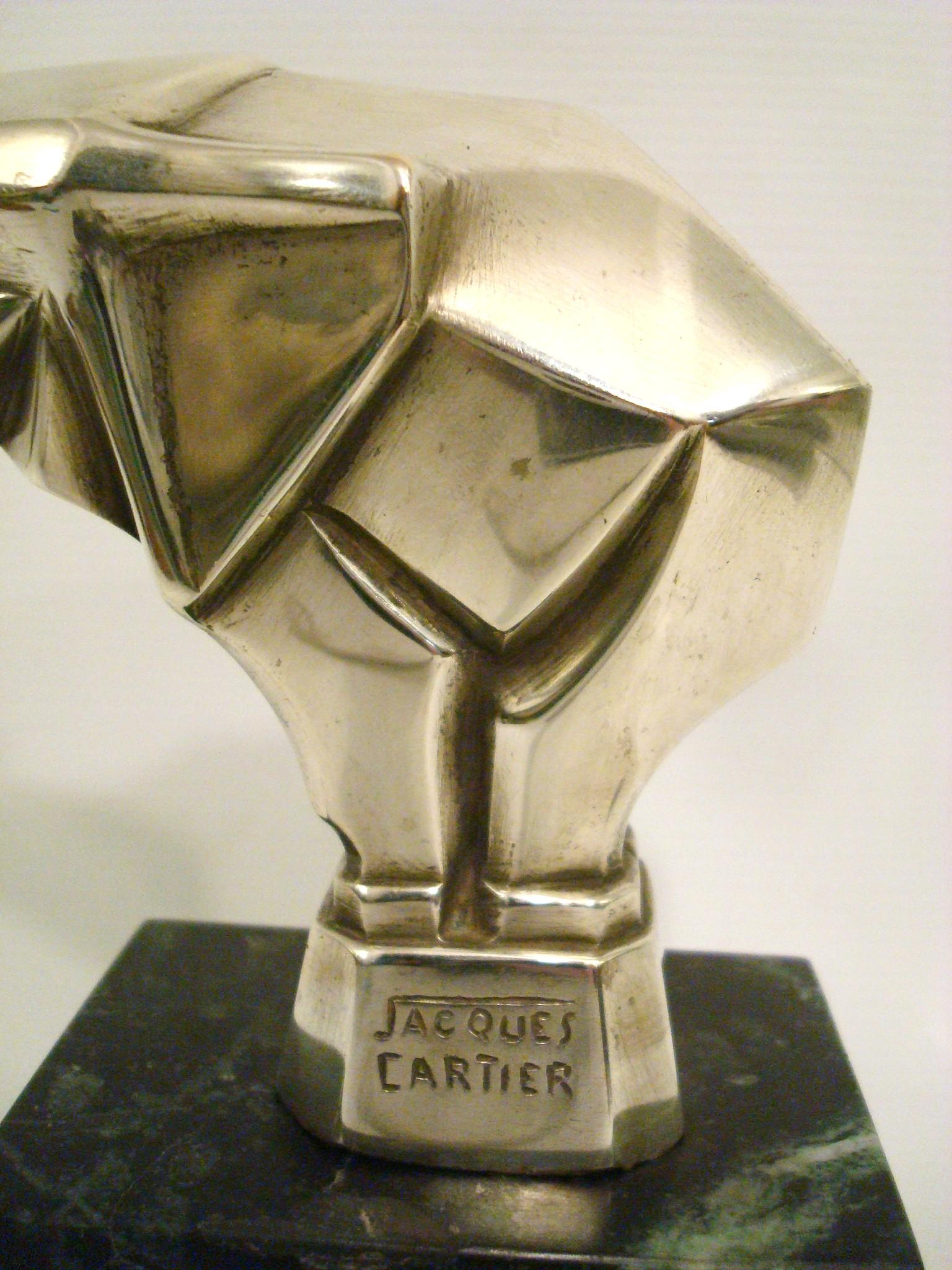 Bronze Éléphant de Jacques Cartier, Mascotte de voiture Art Déco / Cubiste / Hood Ornamental 1920's en vente