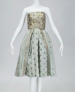Jacques Cassia Couture Strapless Silver Brocade Party Dress - S, 1950s
