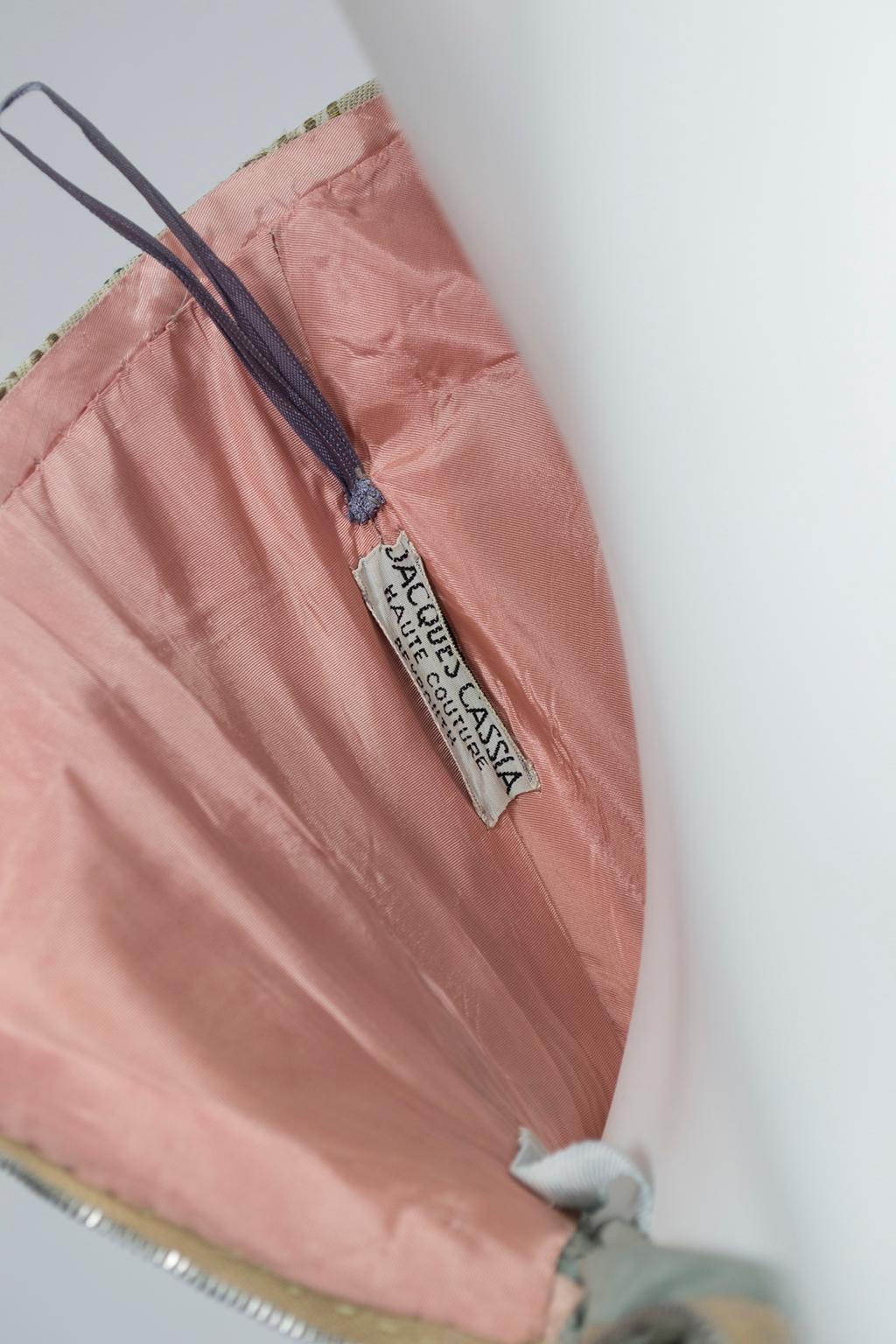 Jacques Cassia Couture Trägerloses Partykleid aus Silberbrokat aus Silberbrokat - S, 1950er Jahre im Angebot 3