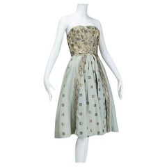 Vintage Jacques Cassia Couture Strapless Silver Brocade Party Dress - S, 1950s