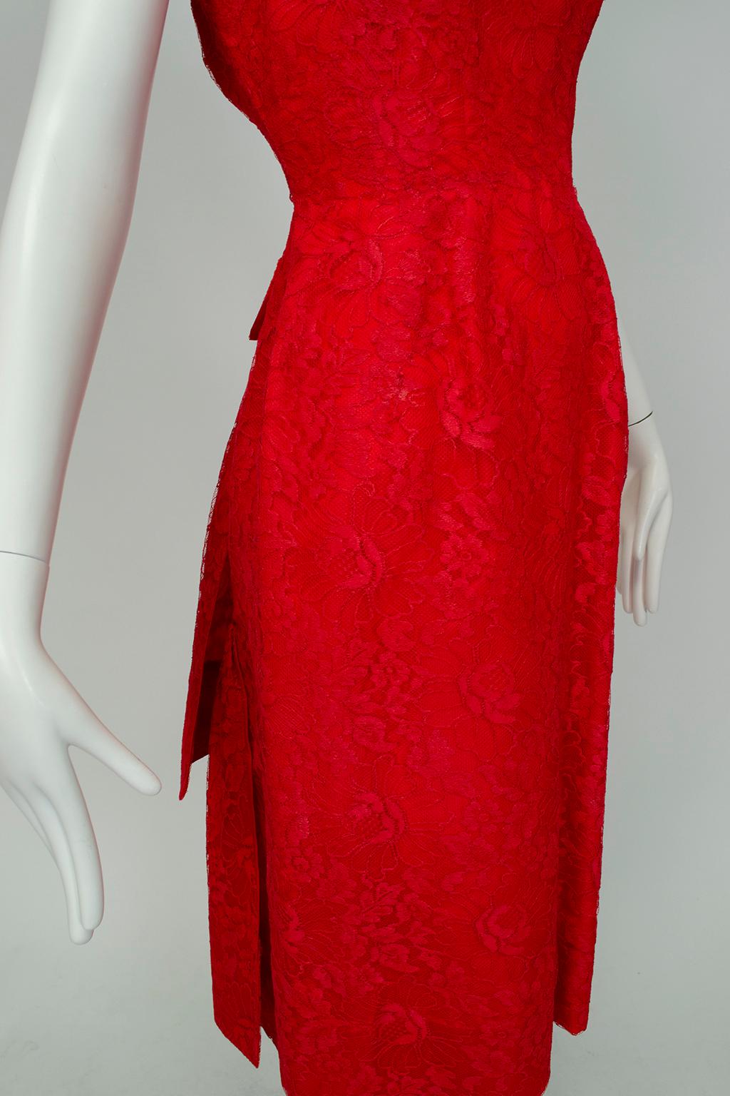 Jacques Cassia Haute Couture Five-Alarm Red Backless Lace Bustle Dress -M, 1960s 4