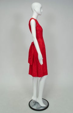 Jacques Cassia Haute Couture Five-Alarm Red Backless Lace Bustle Dress -M, 1960s