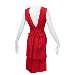 Jacques Cassia Haute Couture Five-Alarm Red Backless Lace Bustle Dress -M, 1960s