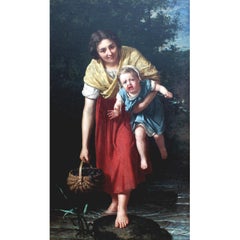 Jacques Chantron 'Français 1842-1918' Huile sur toile du 19ème siècle "Mother & Child"