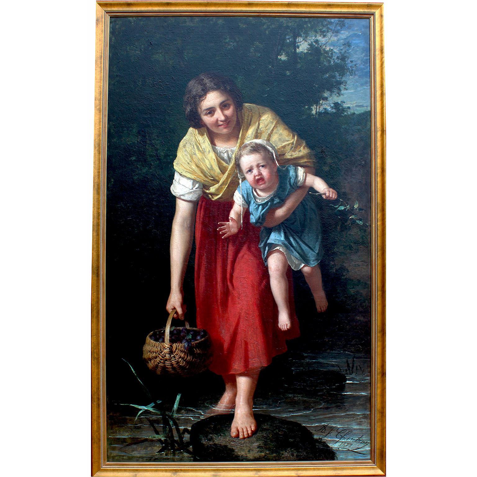Jacques Chantron 'French 1842-1918' 19th Century Oil on Canvas "Mother & Child"