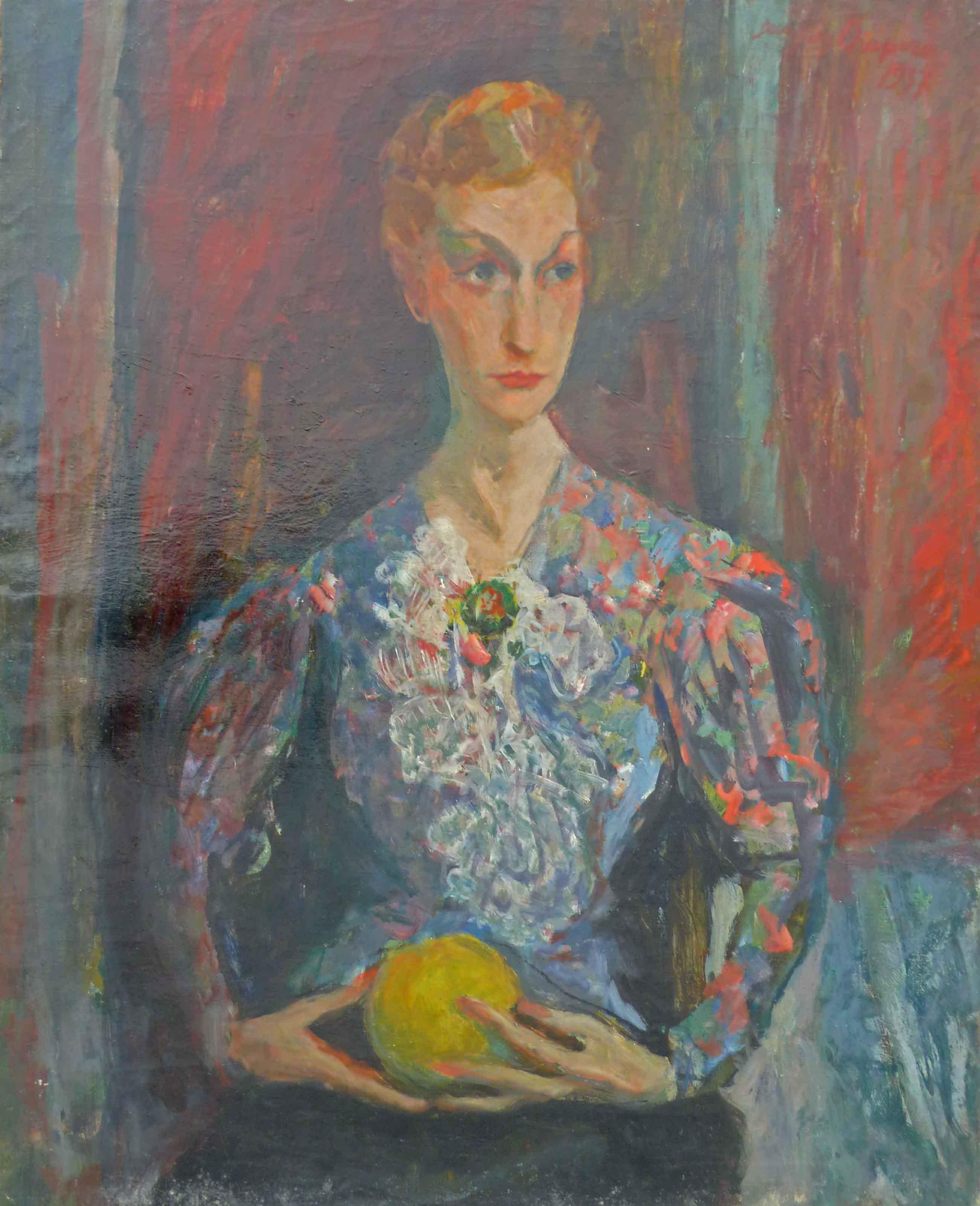 Woman Holding an Orange - Painting by Jacques Chapiro