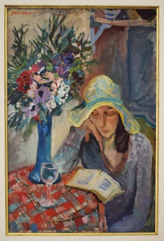 Woman in an Interior Reading a Book - Oil Painting Russian Ecole de Paris 1930