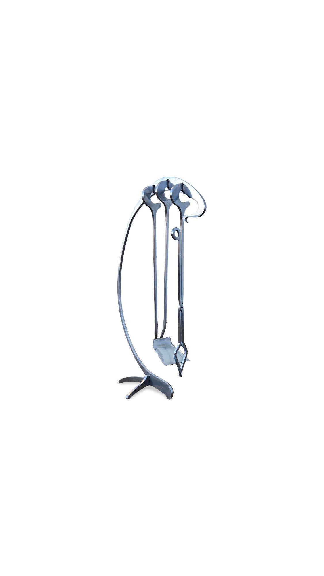 Mid-Century Modern Jacques Charles Chrome Fire Place Tools For Sale