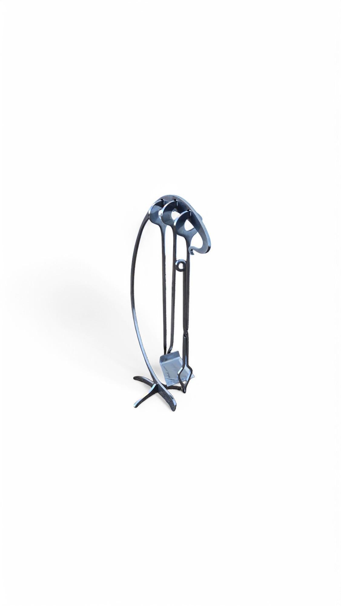 Jacques Charles Chrome Fire Place Tools In Good Condition For Sale In Middlesex, NJ