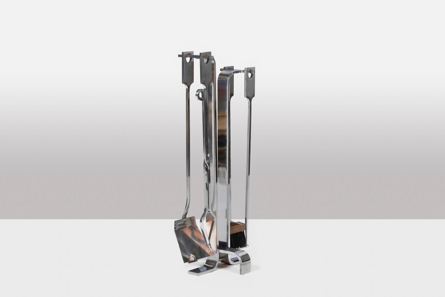 Jacques Charles. Fireplace set in chromed metal. 1970s. For Sale 3