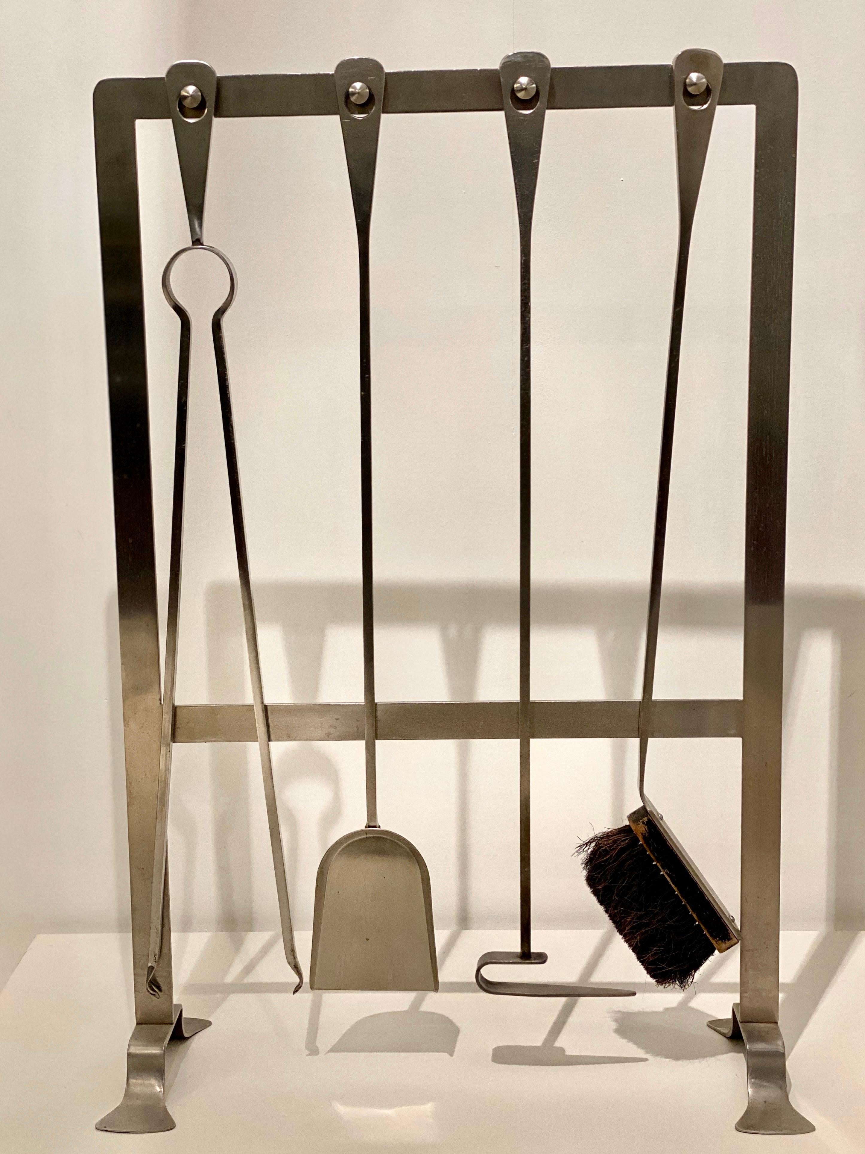 Sophisticated and elegant nickeled chrome fireplace tools, designed buy Jacques Charles in 1970s.
Chic, practical will add a touch of design to any fireplace (classic or modern).
 