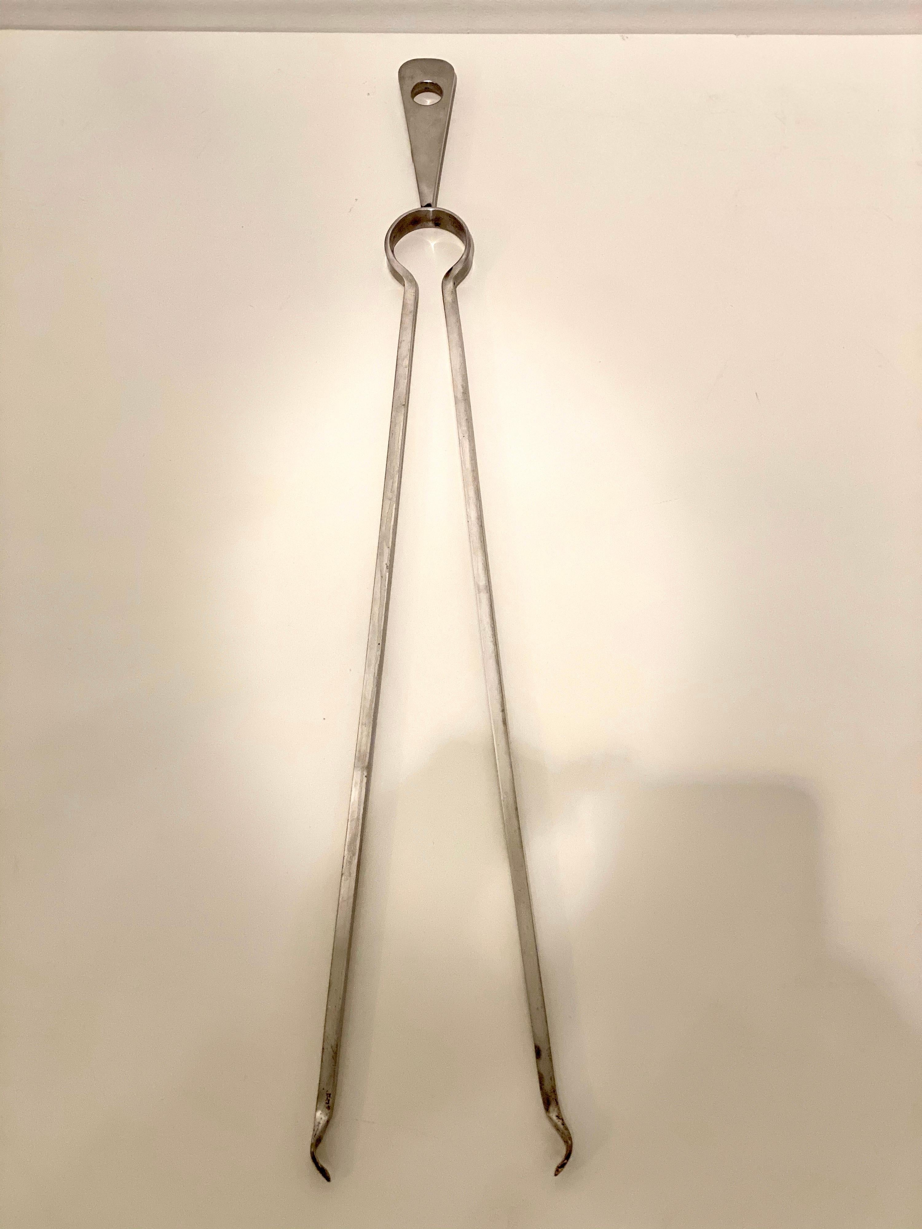 Stainless Steel Jacques Charles Fireplace Tools, 1970s