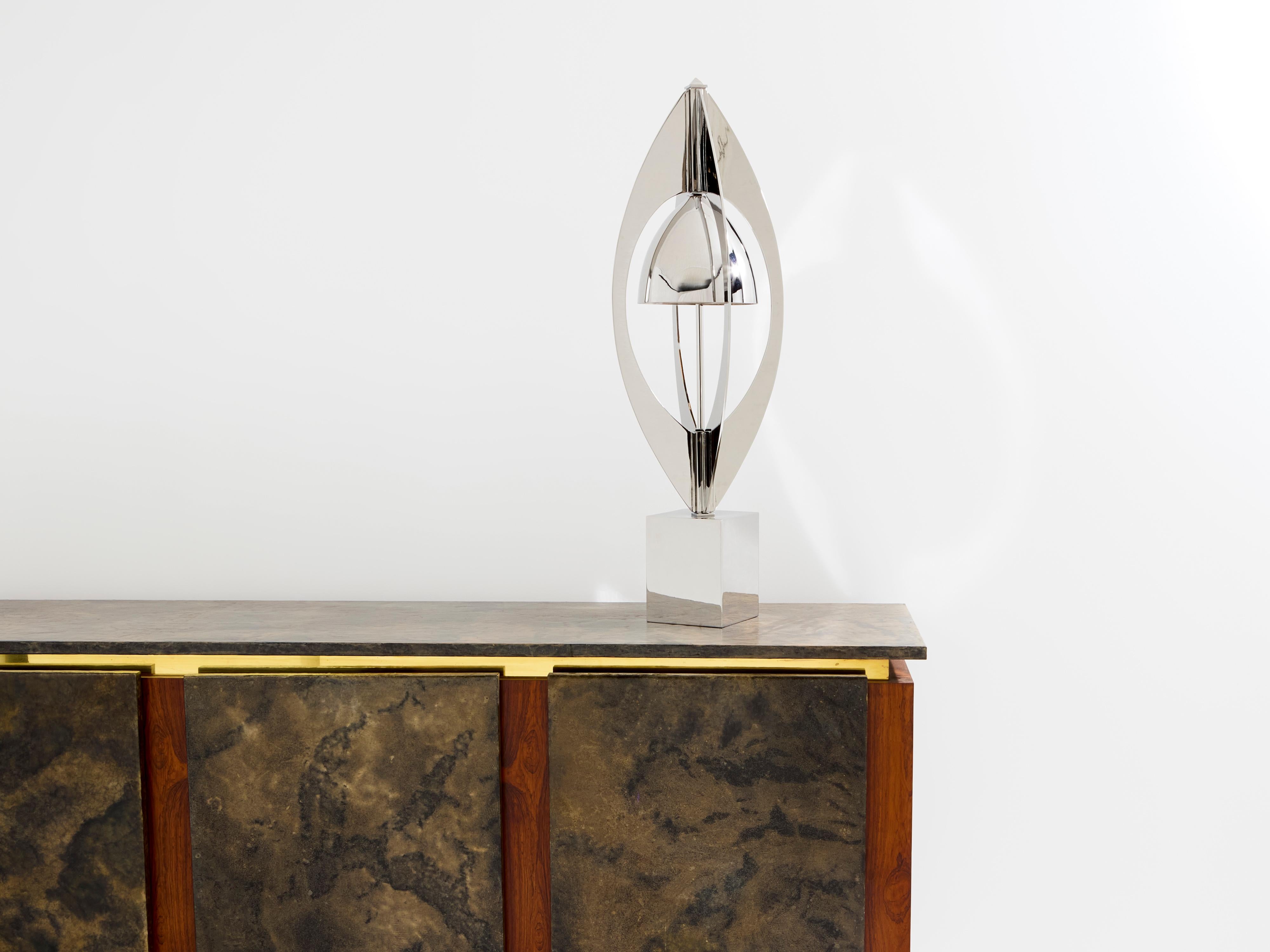 Mid-Century Modern Jacques Charles for Maison Charles Ogive nickel metal lamp 1965 For Sale