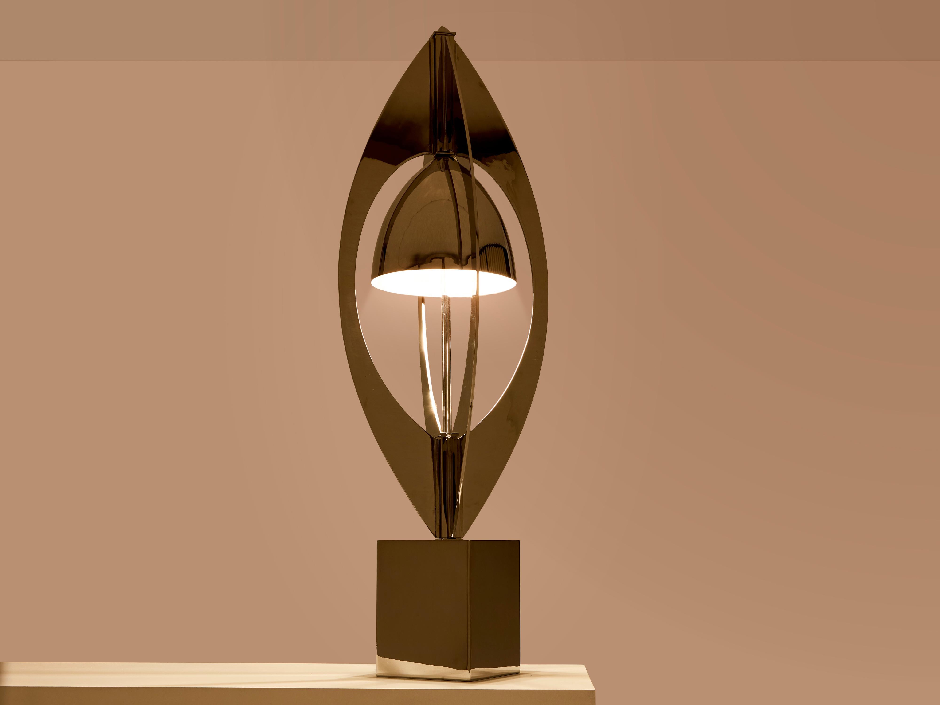 French Jacques Charles for Maison Charles Ogive nickel metal lamp 1965 For Sale