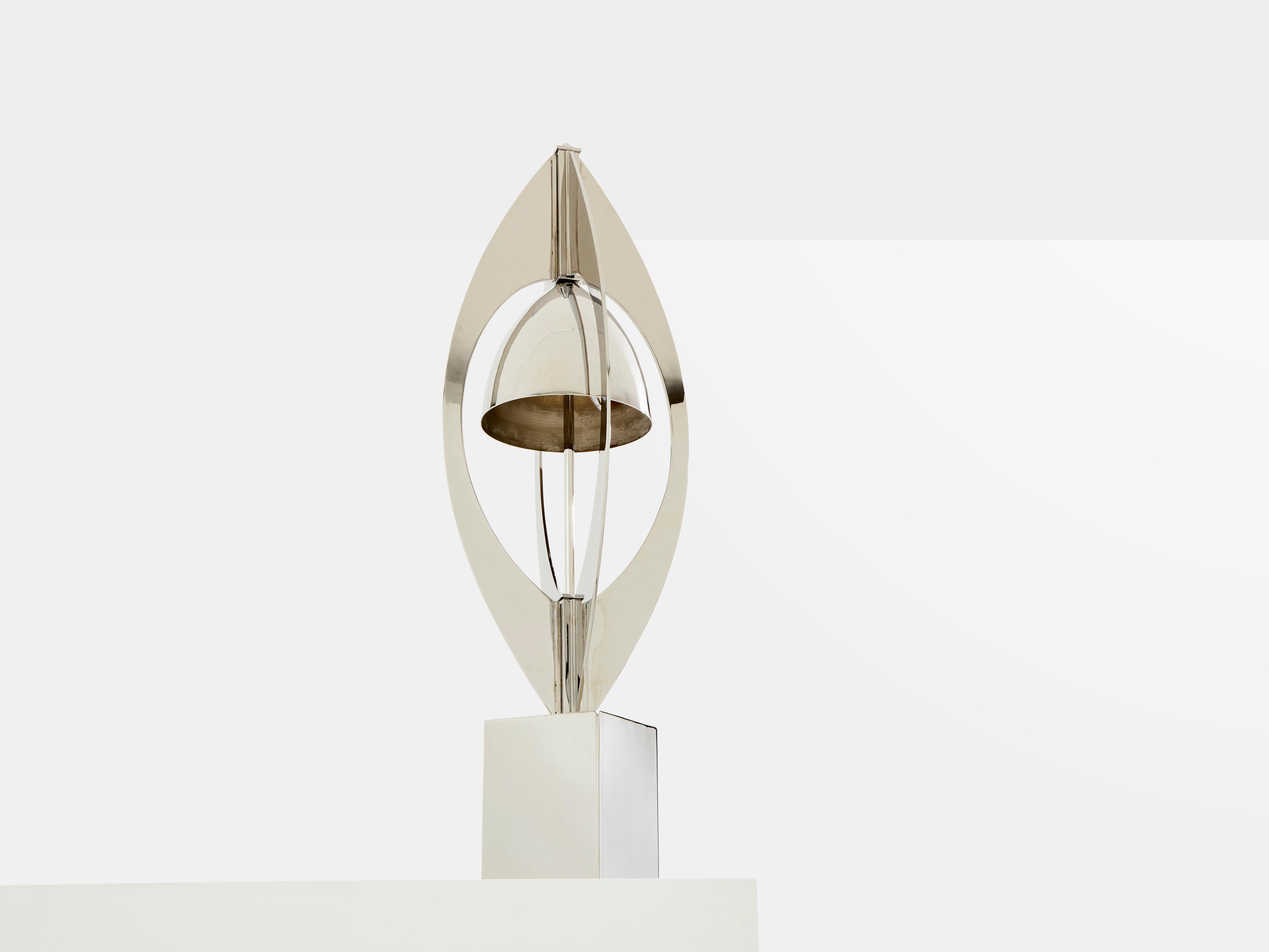 Mid-20th Century Jacques Charles for Maison Charles Ogive nickel metal lamp 1965 For Sale