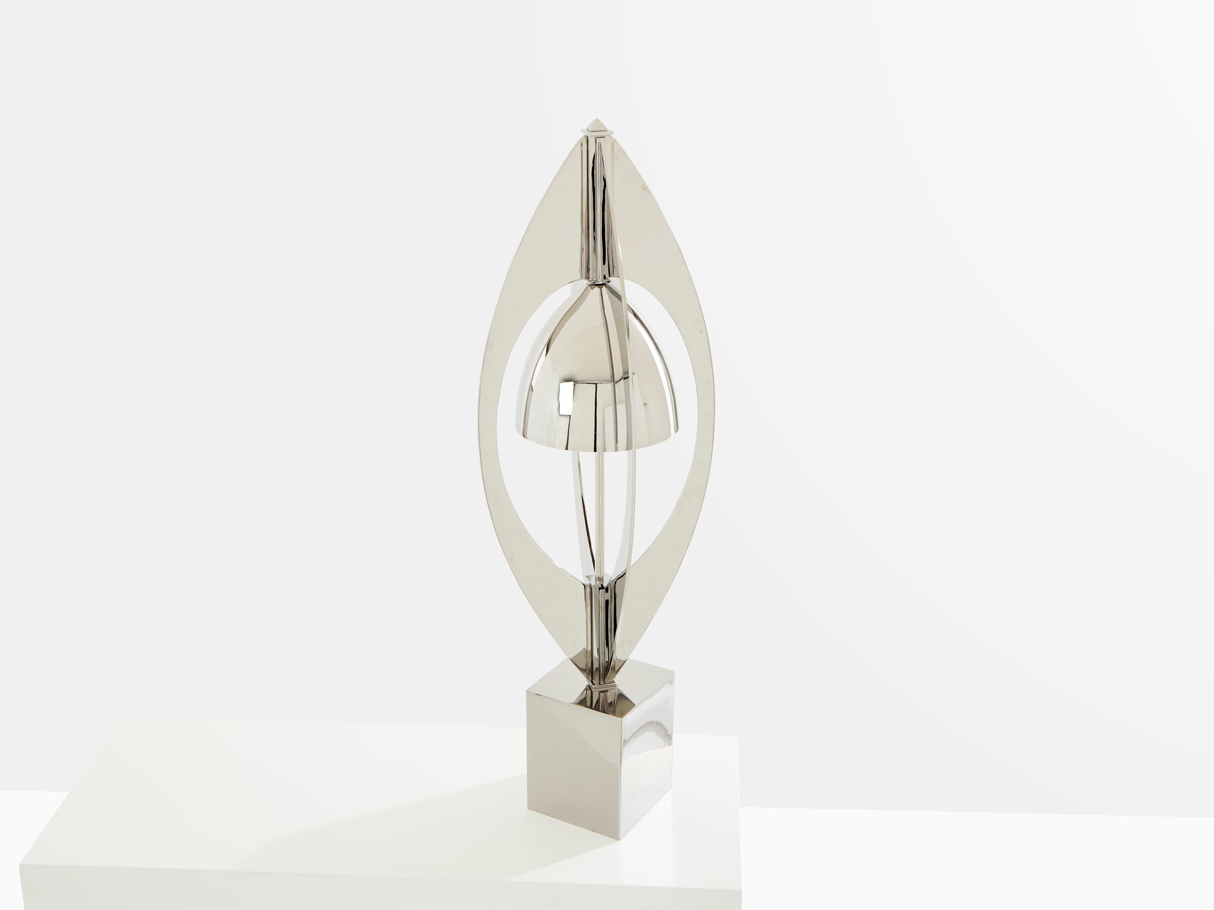 Metal Jacques Charles for Maison Charles Ogive nickel metal lamp 1965 For Sale
