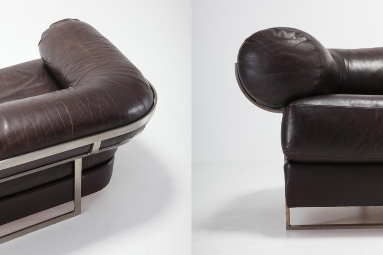 Jacques Charpentier Brown Leather 'Apollo' Sofa in ...