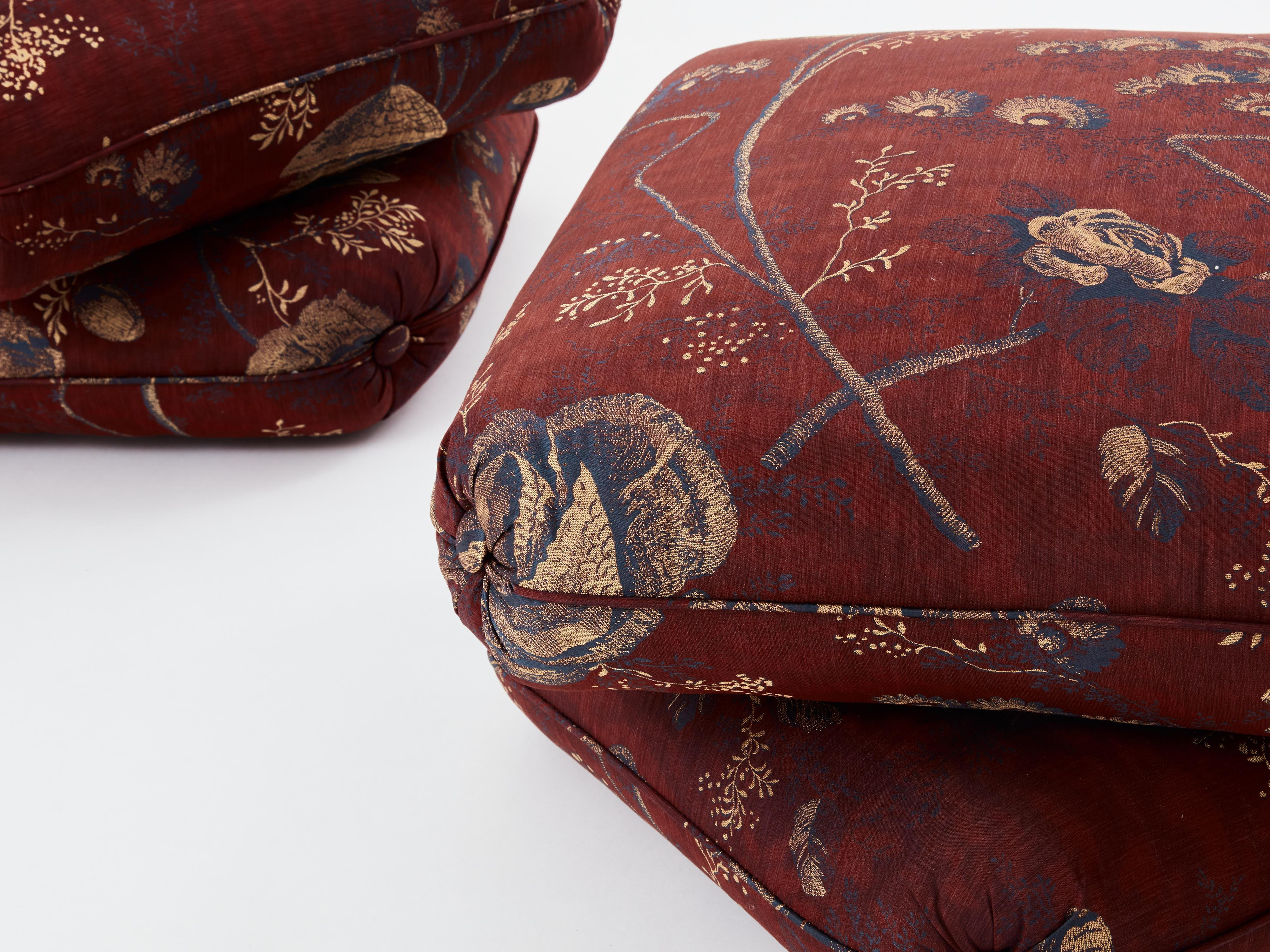 French Jacques Charpentier for Jansen pair of ottomans Métaphores upholstery 1970s  For Sale
