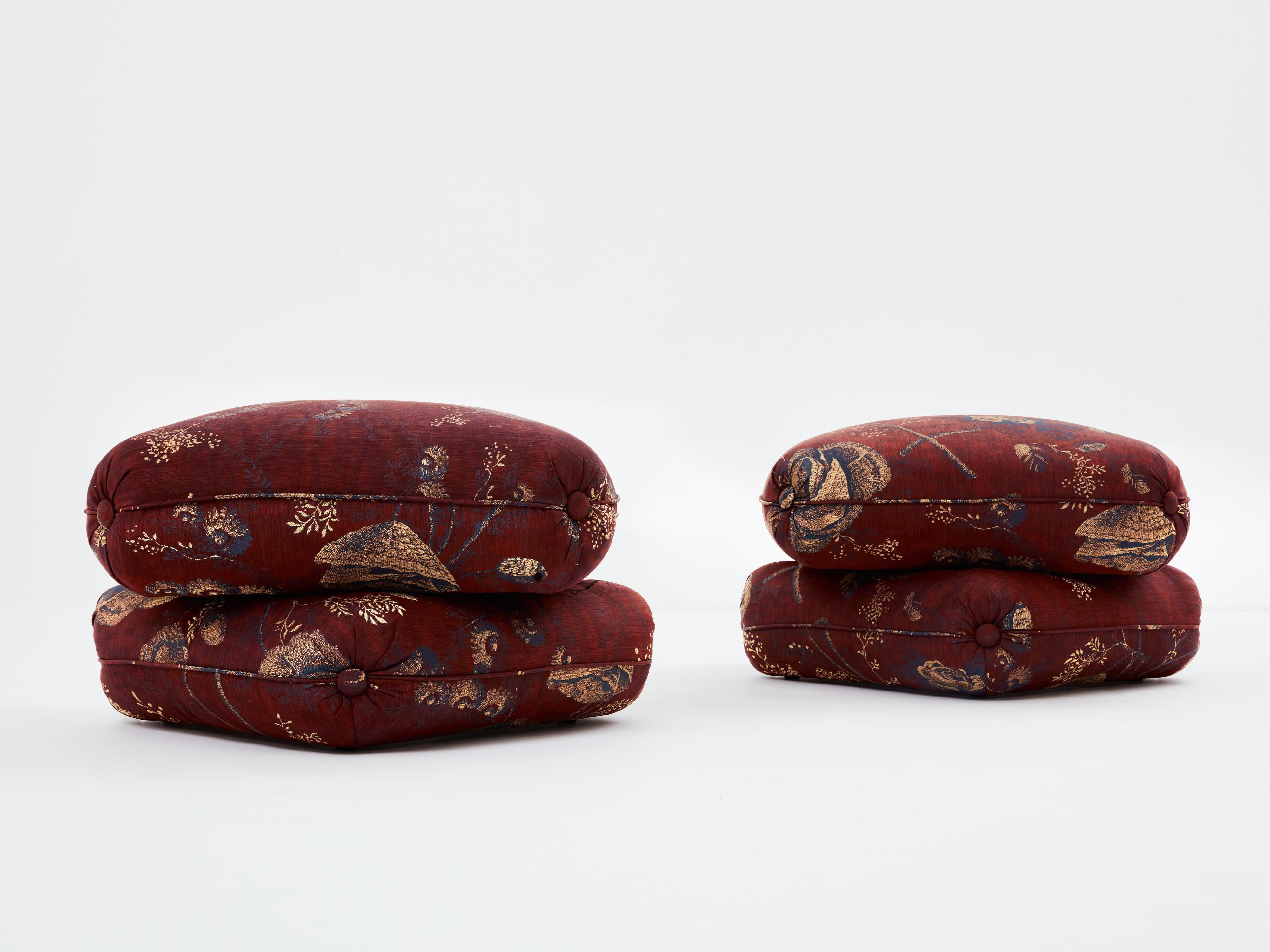 Late 20th Century Jacques Charpentier for Jansen pair of ottomans Métaphores upholstery 1970s  For Sale