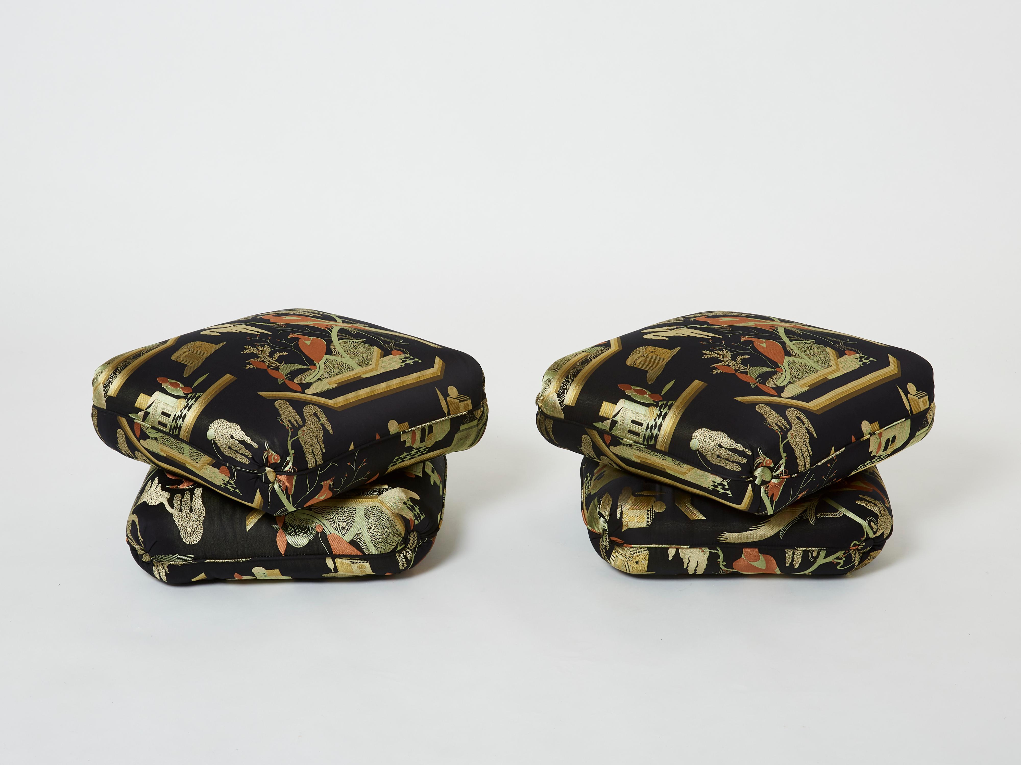 Late 20th Century Jacques Charpentier for Maison Jansen Pair of Ottomans Dedar Upholstery, 1970s For Sale