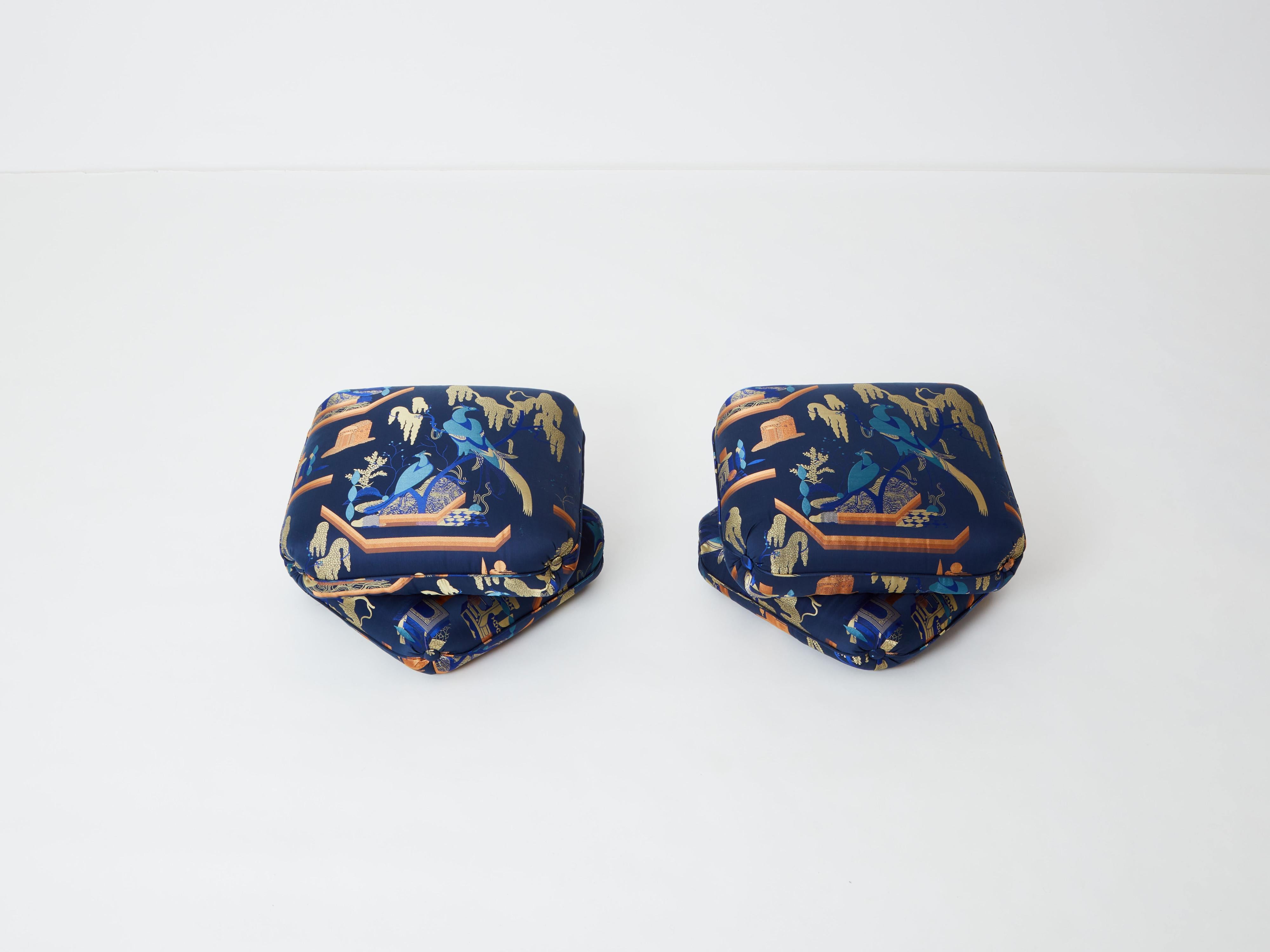 Late 20th Century Jacques Charpentier for Maison Jansen pair of ottomans Dedar upholstery 1970s For Sale