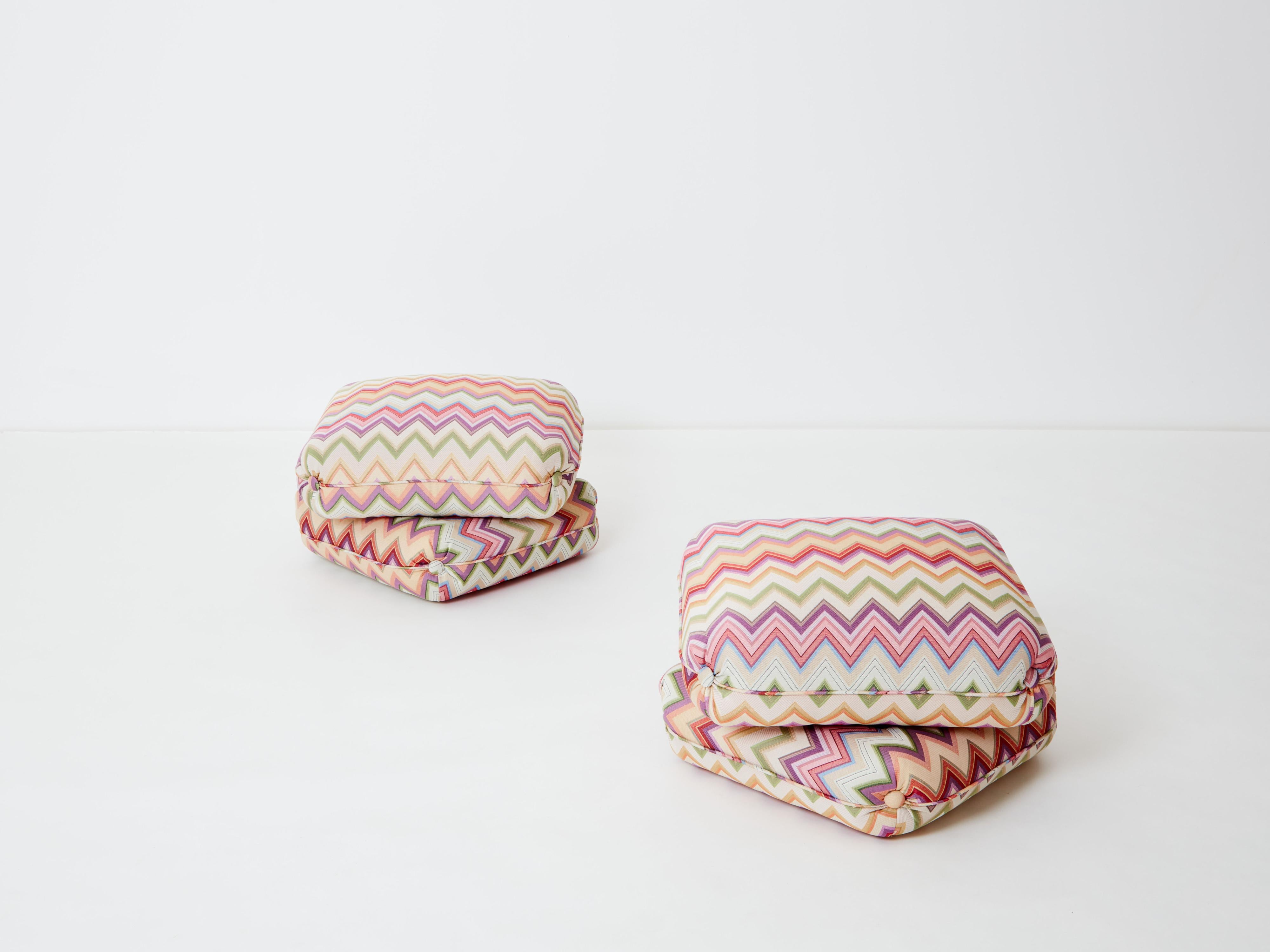 Jacques Charpentier for Maison Jansen pair of ottomans Missoni upholstery 1970s For Sale 3
