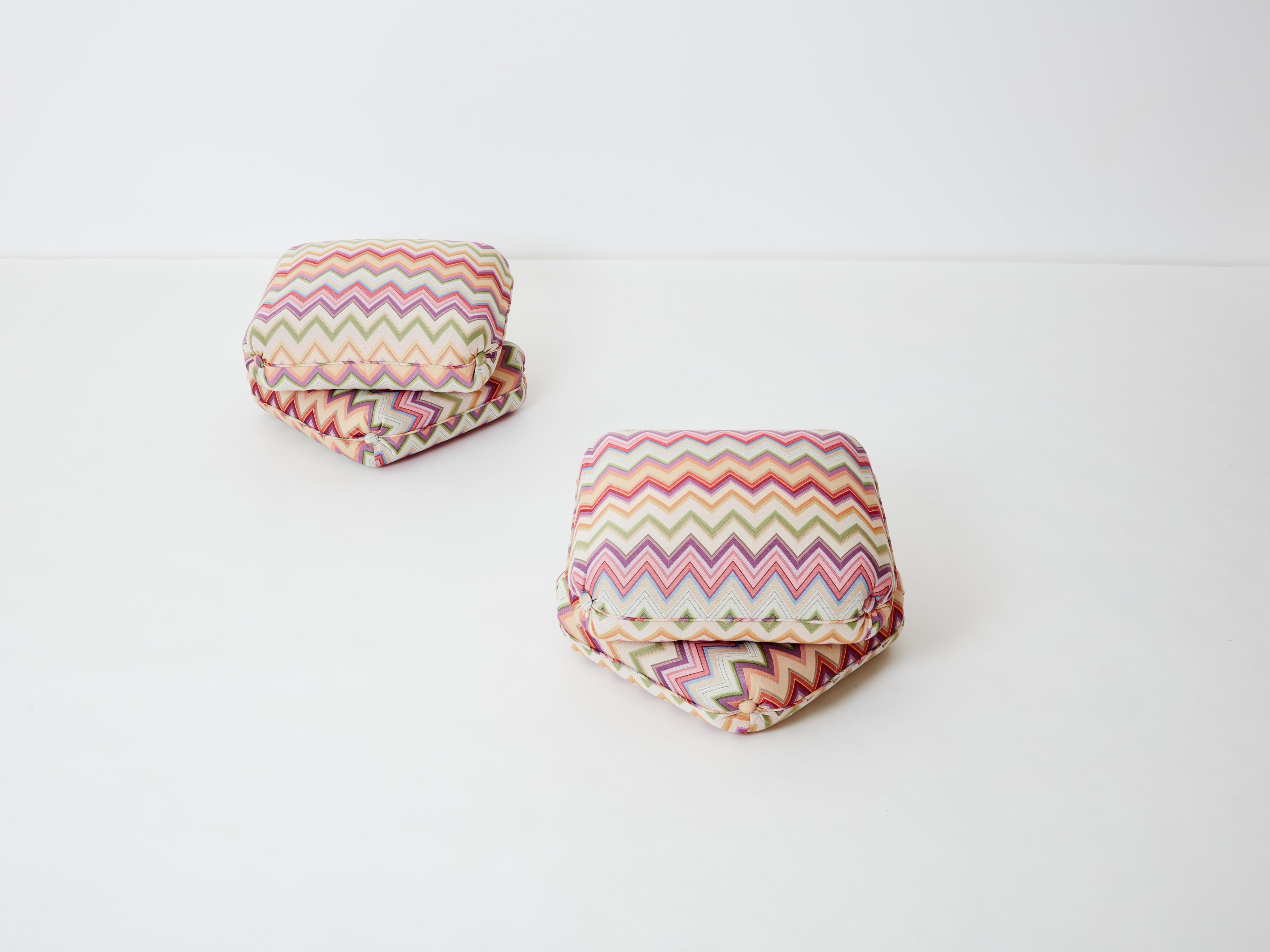 Jacques Charpentier for Maison Jansen pair of ottomans Missoni upholstery 1970s For Sale 4