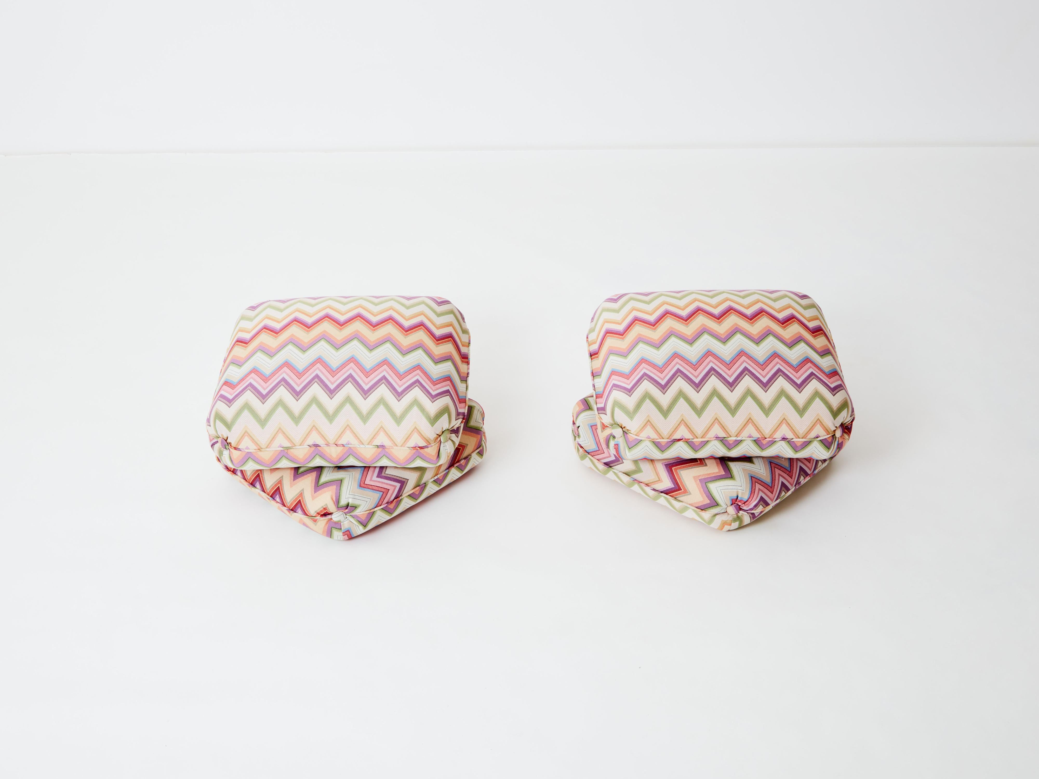 French Jacques Charpentier for Maison Jansen pair of ottomans Missoni upholstery 1970s For Sale