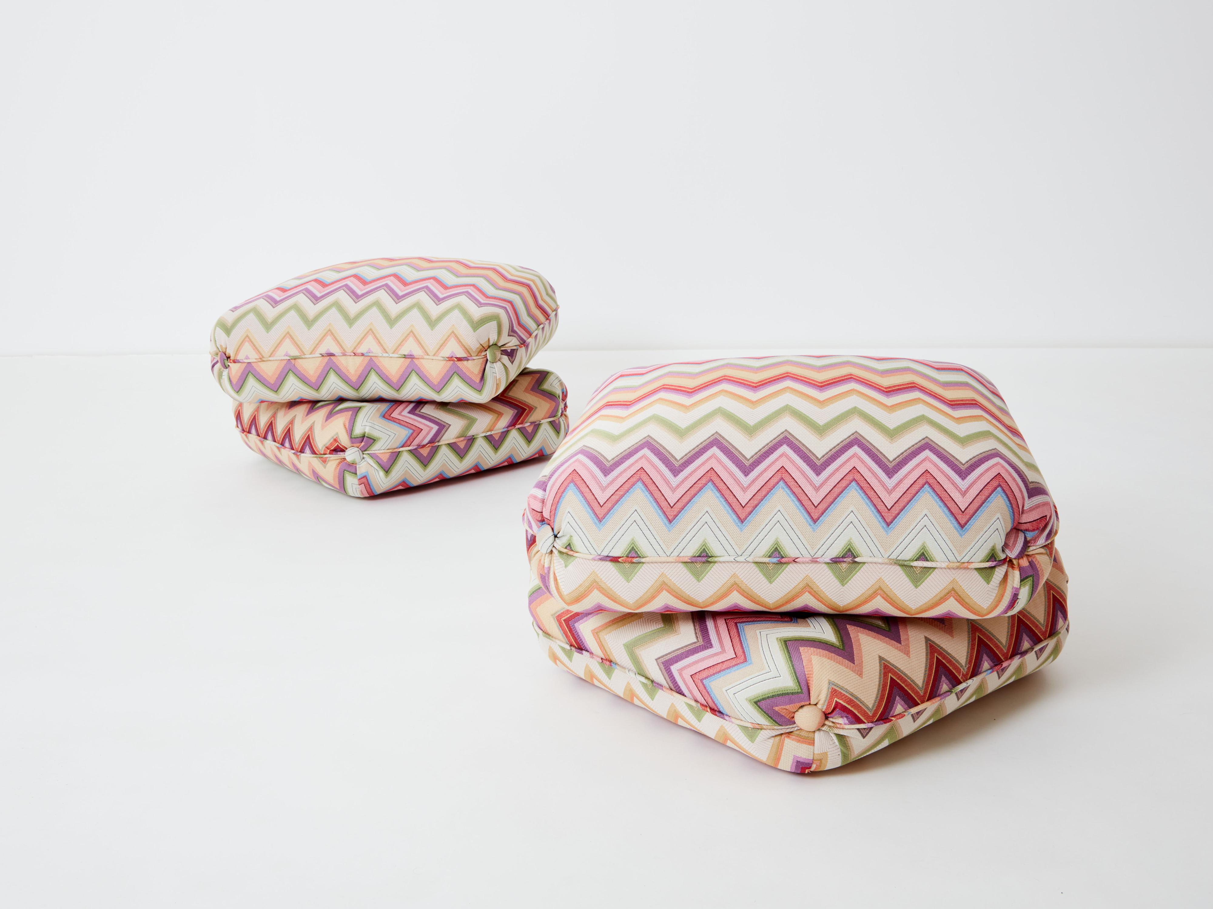 Jacques Charpentier for Maison Jansen pair of ottomans Missoni upholstery 1970s In Good Condition For Sale In Paris, IDF