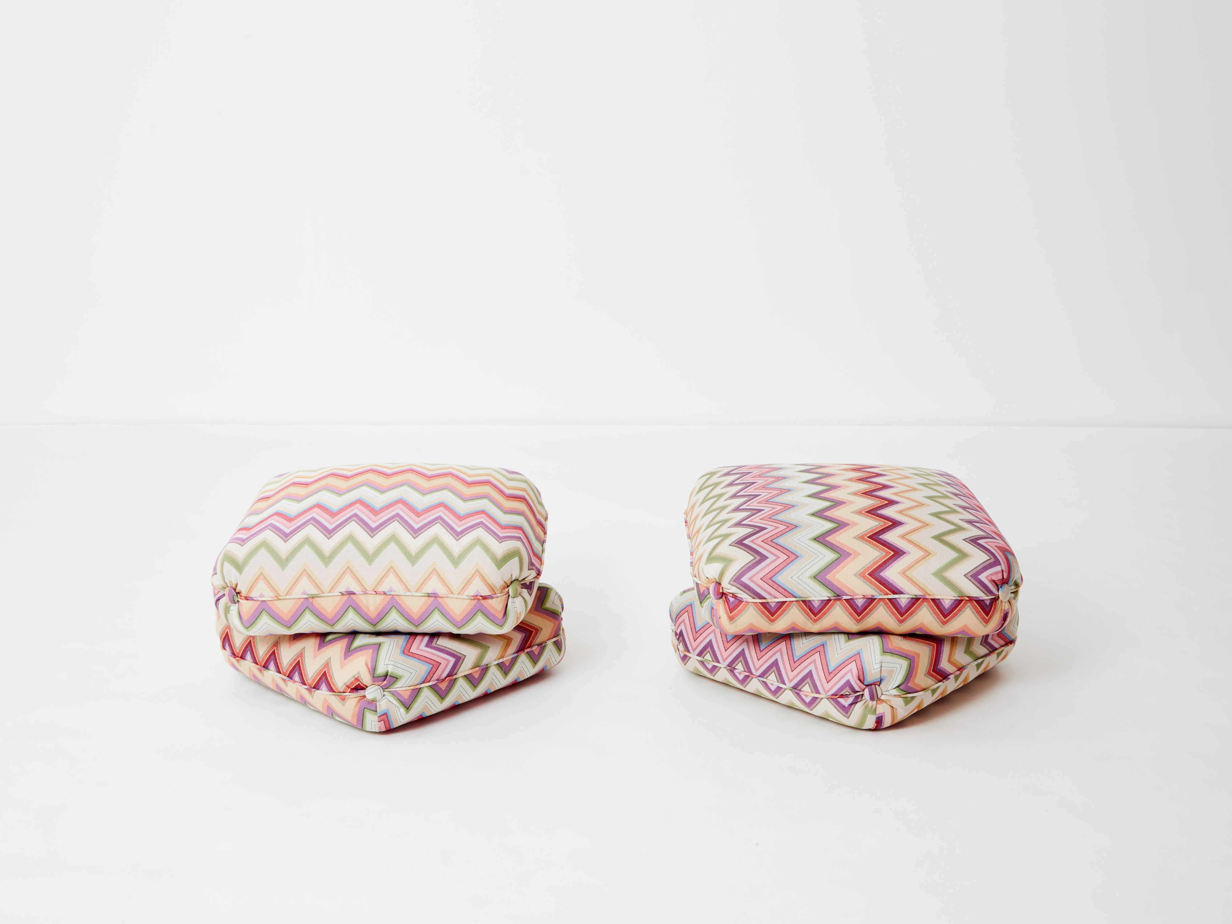 Late 20th Century Jacques Charpentier for Maison Jansen pair of ottomans Missoni upholstery 1970s For Sale