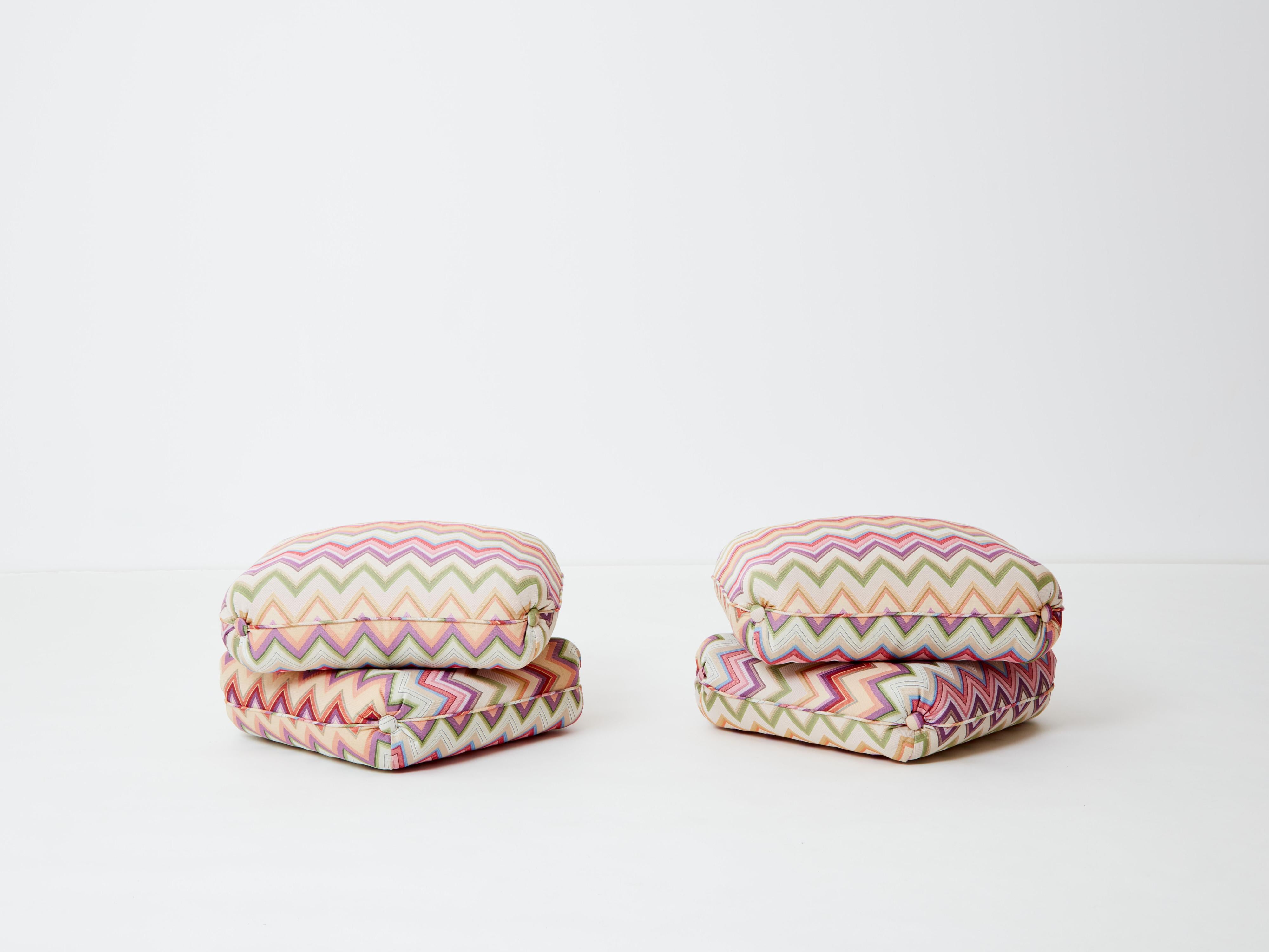Jacques Charpentier for Maison Jansen pair of ottomans Missoni upholstery 1970s For Sale 2