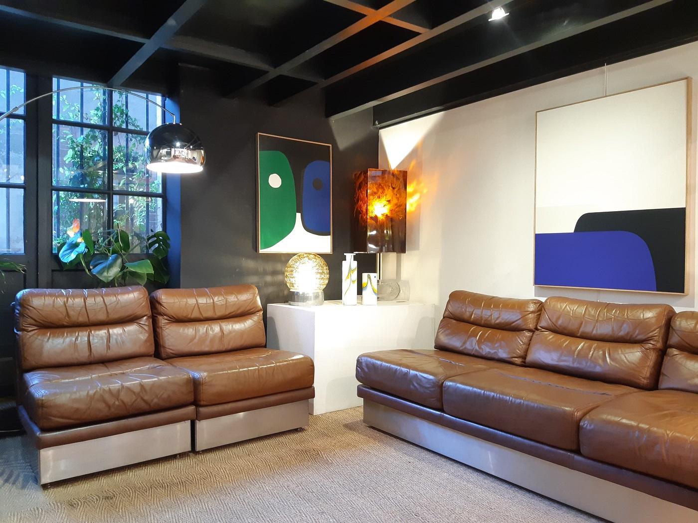 Jacques Charpentier Leather Lounge Sofa and Chairs 1970 France Roche Bobois In Good Condition In Toulouse, Midi-Pyrénées