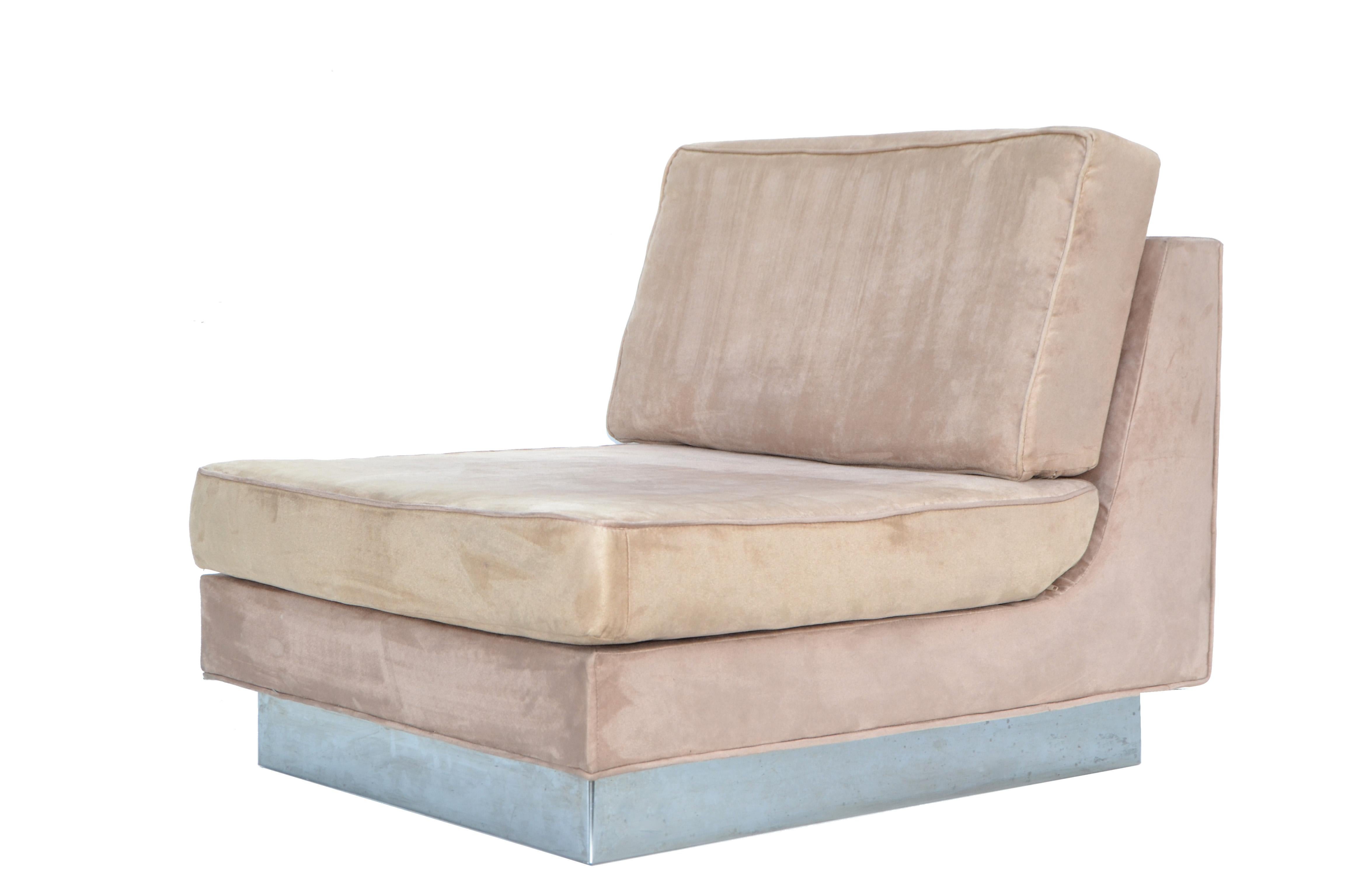 Jacques Charpentier Loveseat & Lounge Chair in Beige Ultrasuede 1970 France For Sale 6