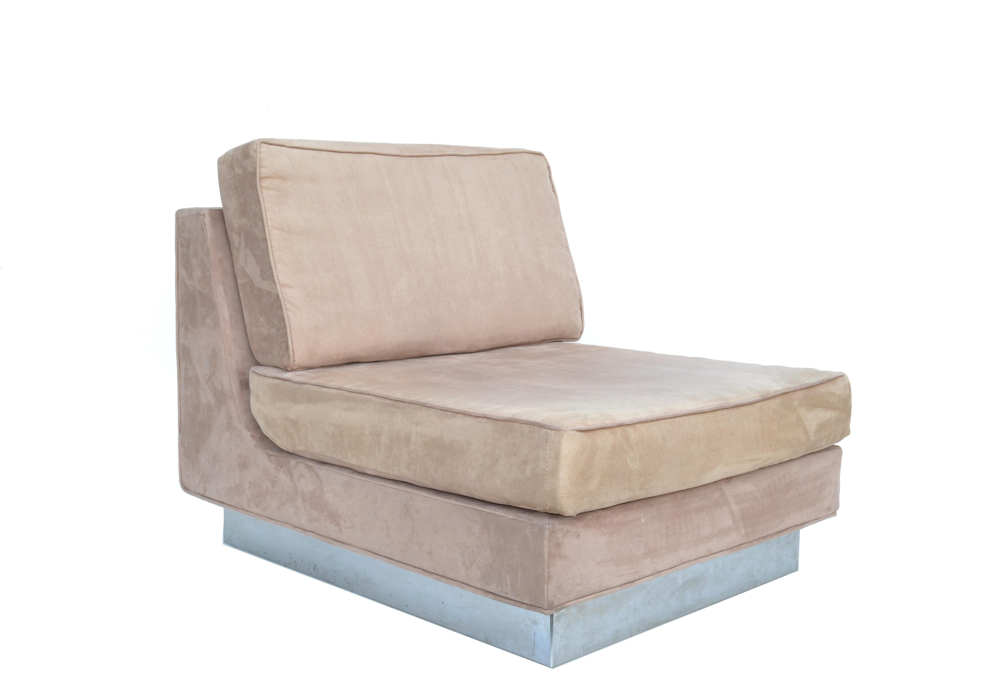 Jacques Charpentier Loveseat & Lounge Chair in Beige Ultrasuede 1970 France For Sale 9