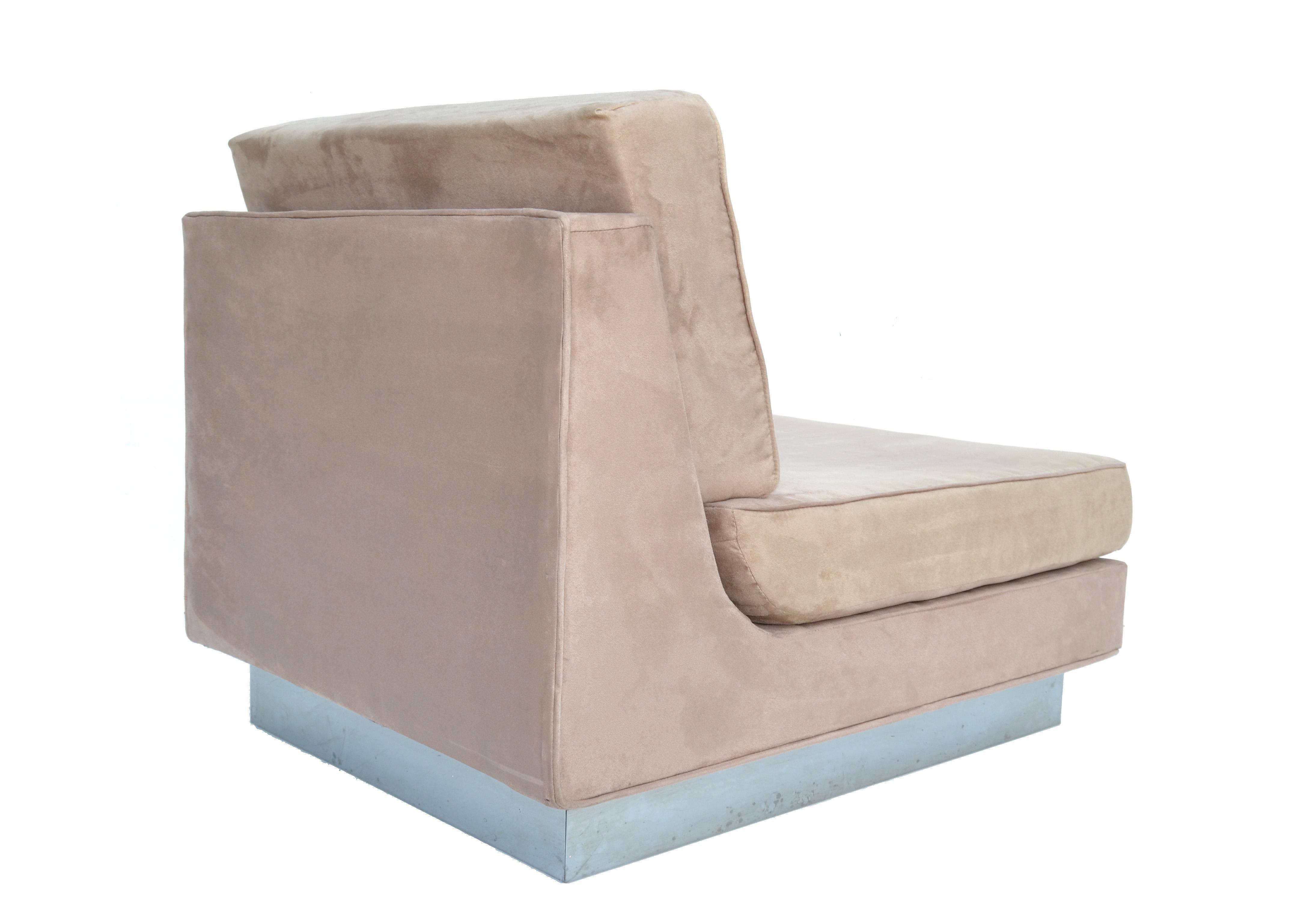 Jacques Charpentier Loveseat & Lounge Chair in Beige Ultrasuede 1970 France For Sale 11