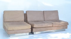 Jacques Charpentier Loveseat & Lounge Chair in Beige Ultrasuede 1970 France