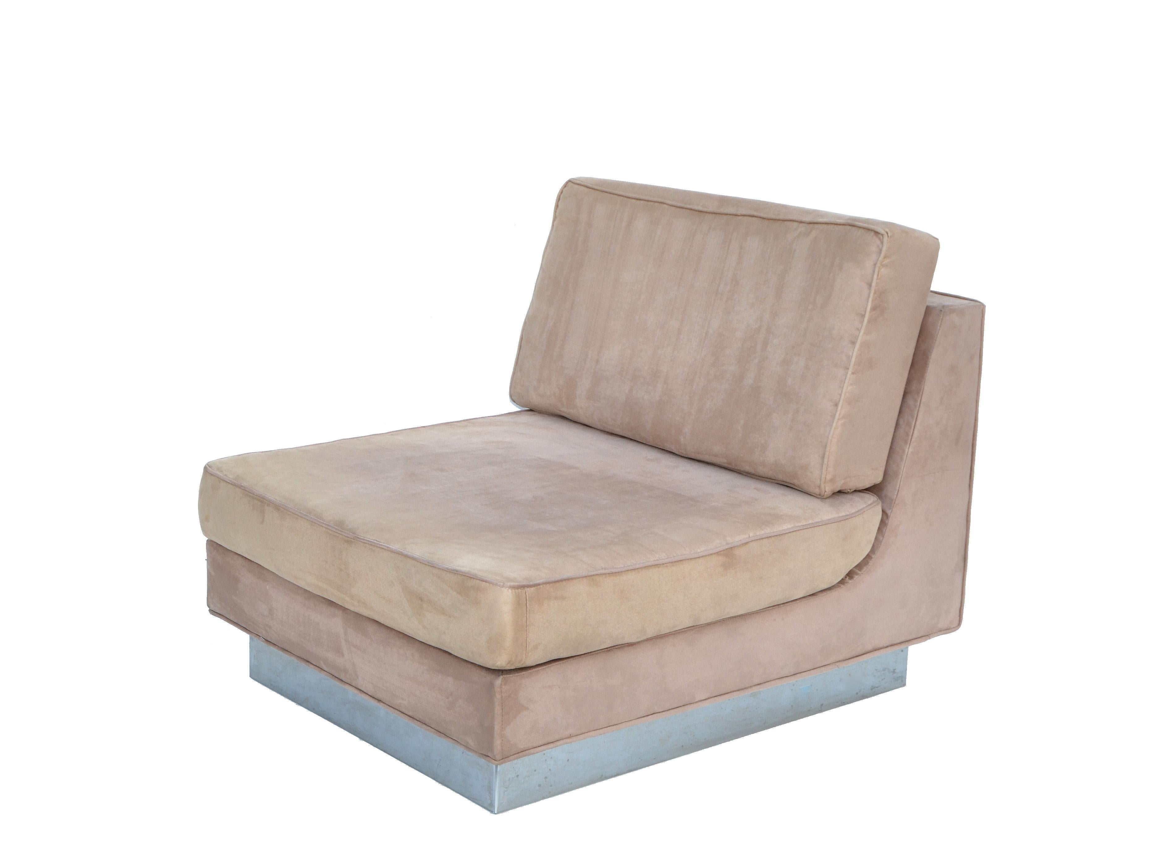 Jacques Charpentier Loveseat & Lounge Chair in Beige Ultrasuede 1970 France For Sale 12