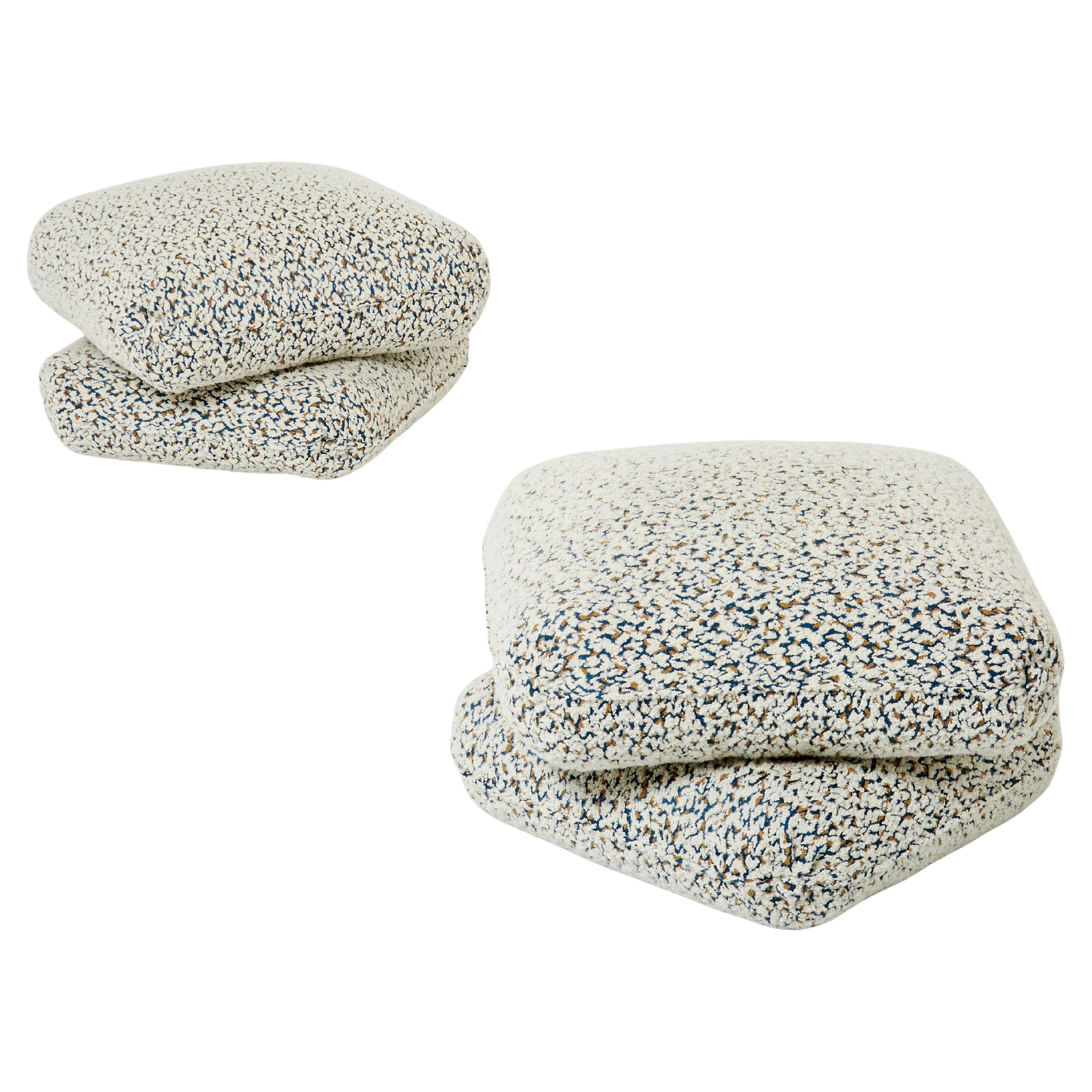 Jacques Charpentier pair of ottomans stools alpaca bouclé Maison Jansen 1970s For Sale