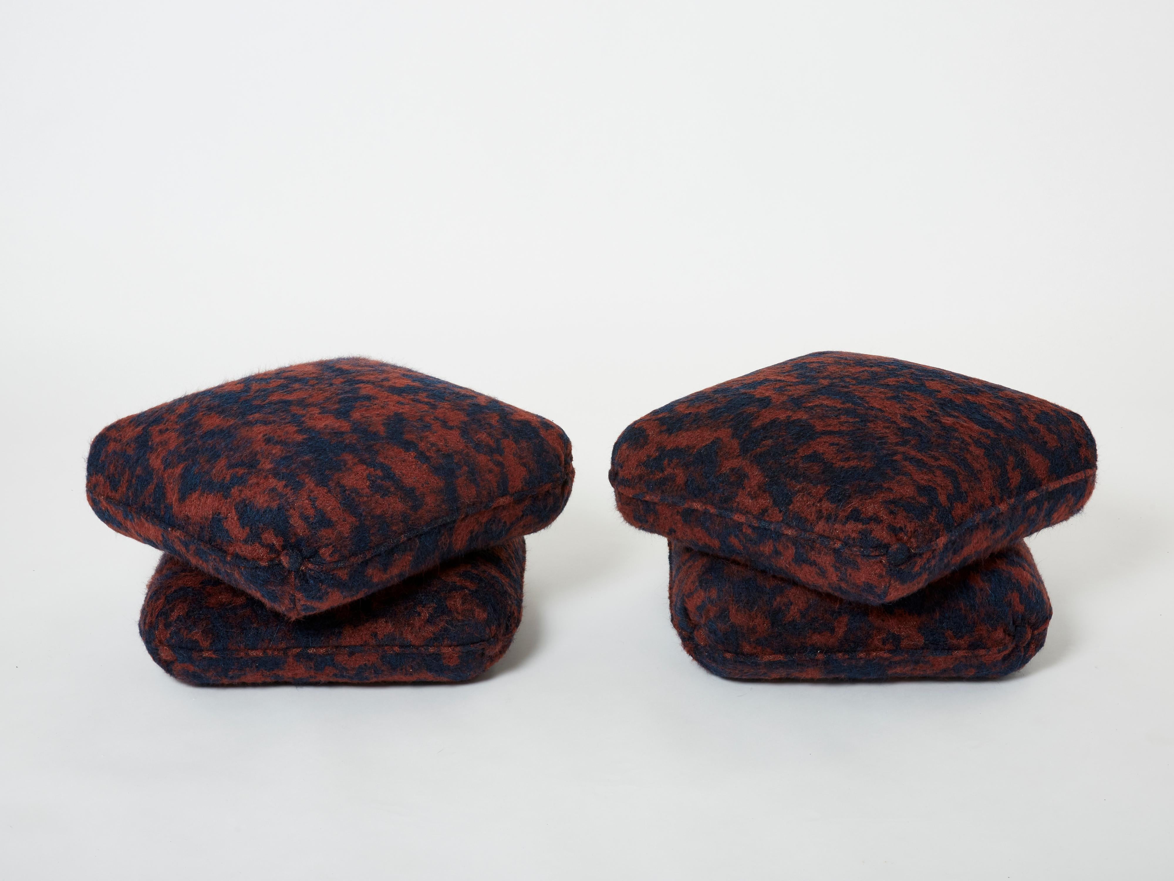 Wool Jacques Charpentier Pair of Ottomans Stools Alpaca Maison Jansen, 1970s