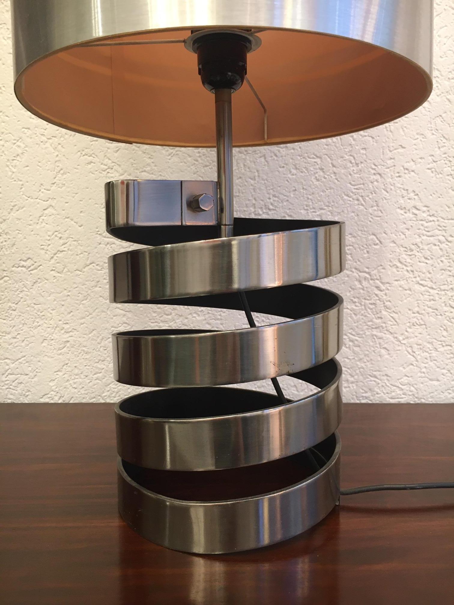 French Jacques Charpentier Stainless Steel Table Lamp France, circa 1970 For Sale