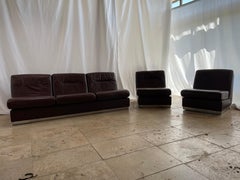 Style Jacques Charpentier, Ensemble de salon en cuir Brown