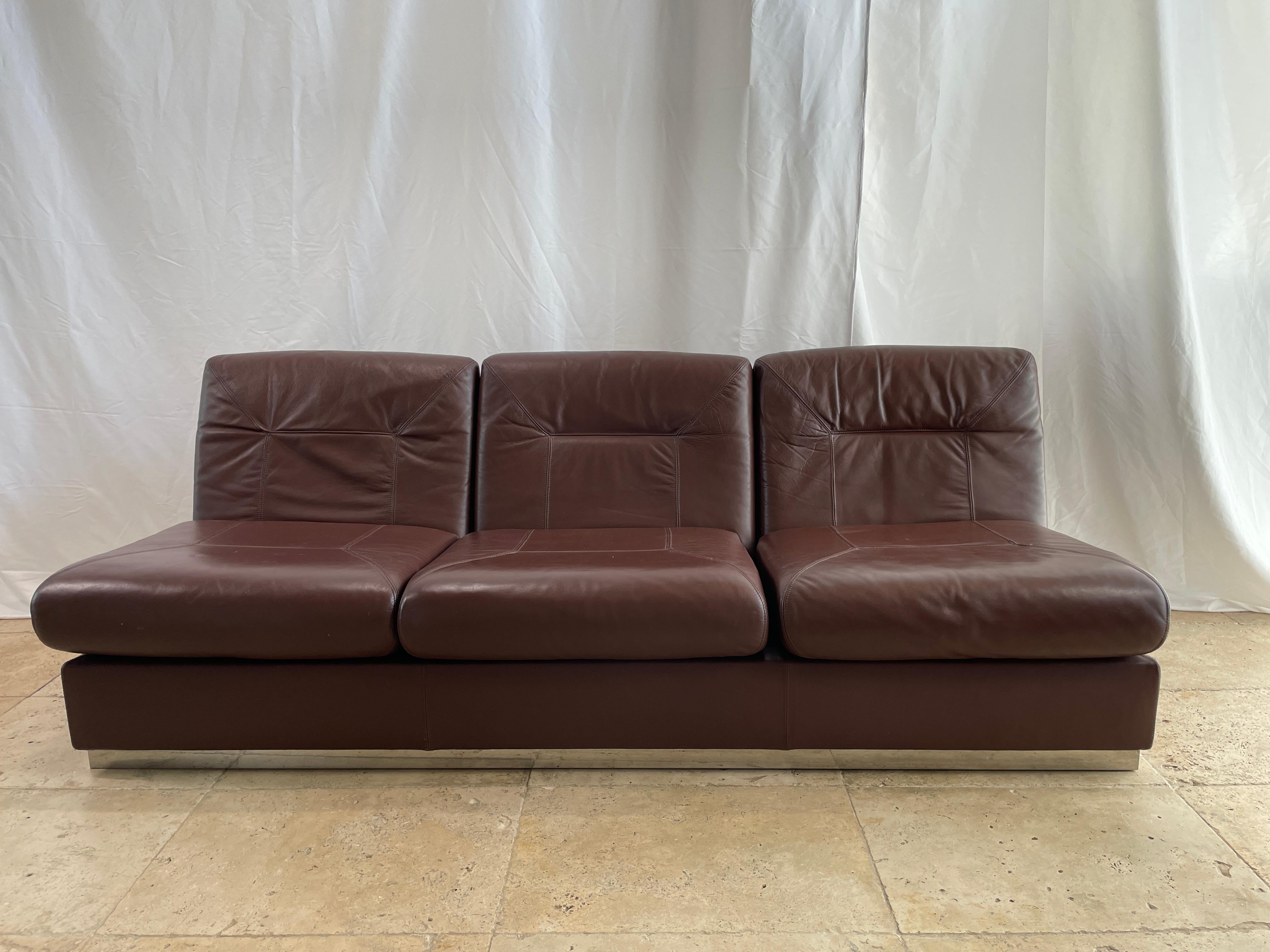 Late 20th Century Jacques Charpentier Style, Living Room Brown Leather Set