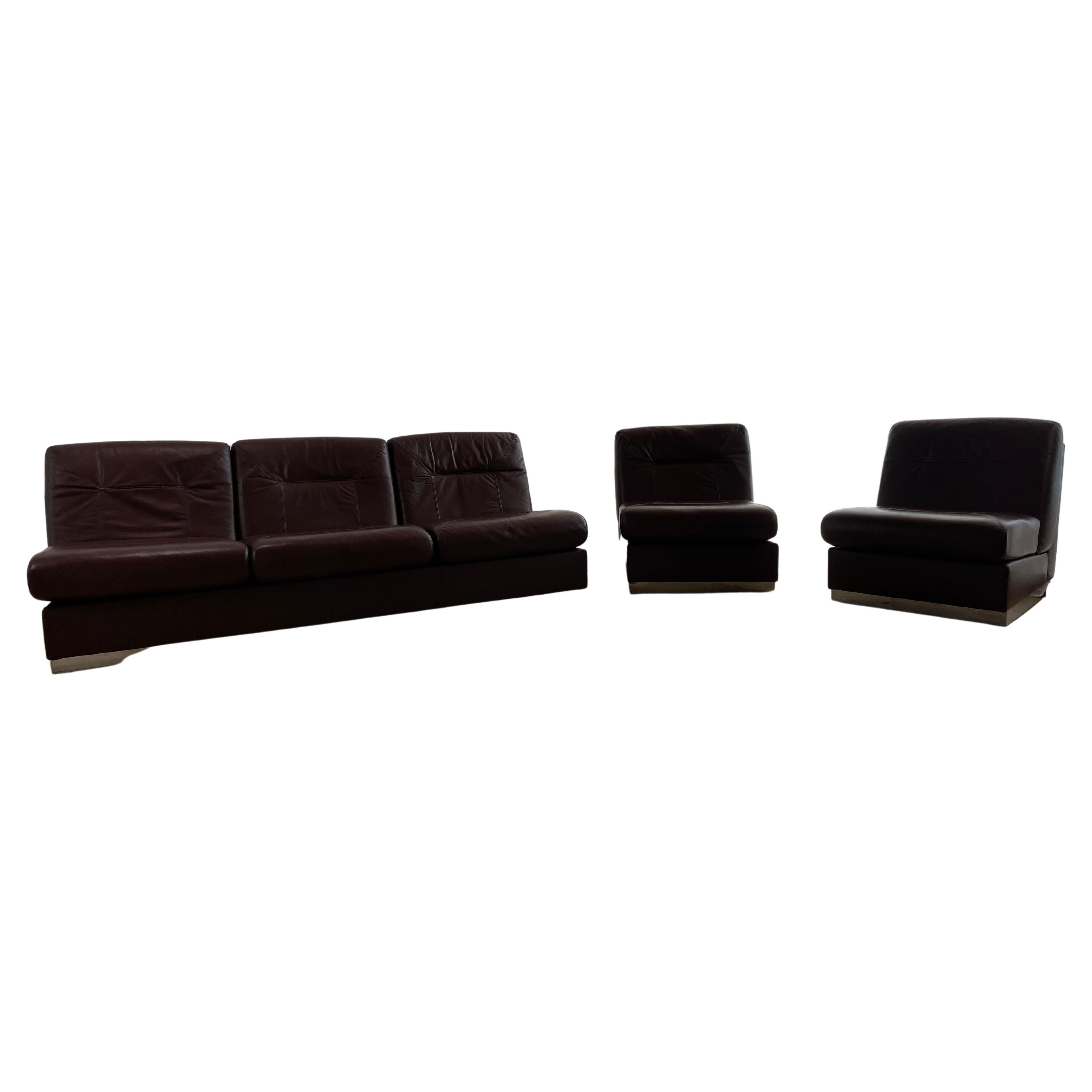 Jacques Charpentier Style, Living Room Brown Leather Set