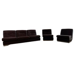 Vintage Jacques Charpentier Style, Living Room Brown Leather Set