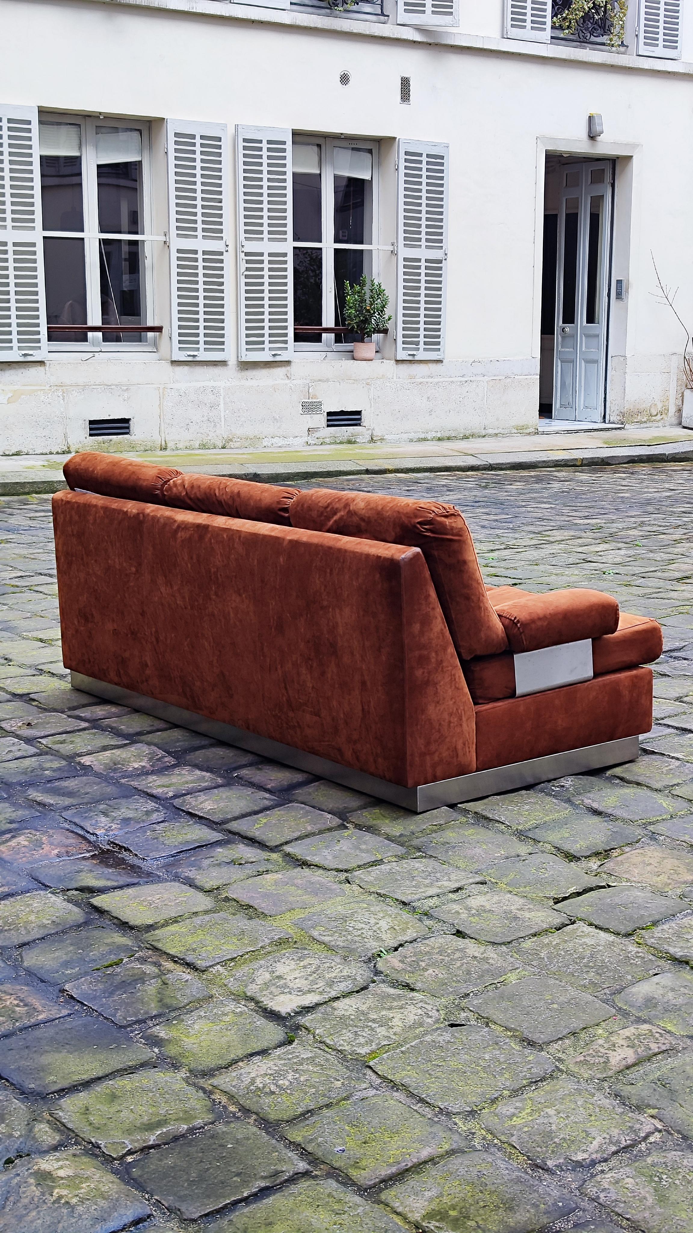 Jacques Charpentier suede and steel sofa, 1970s - France For Sale 4