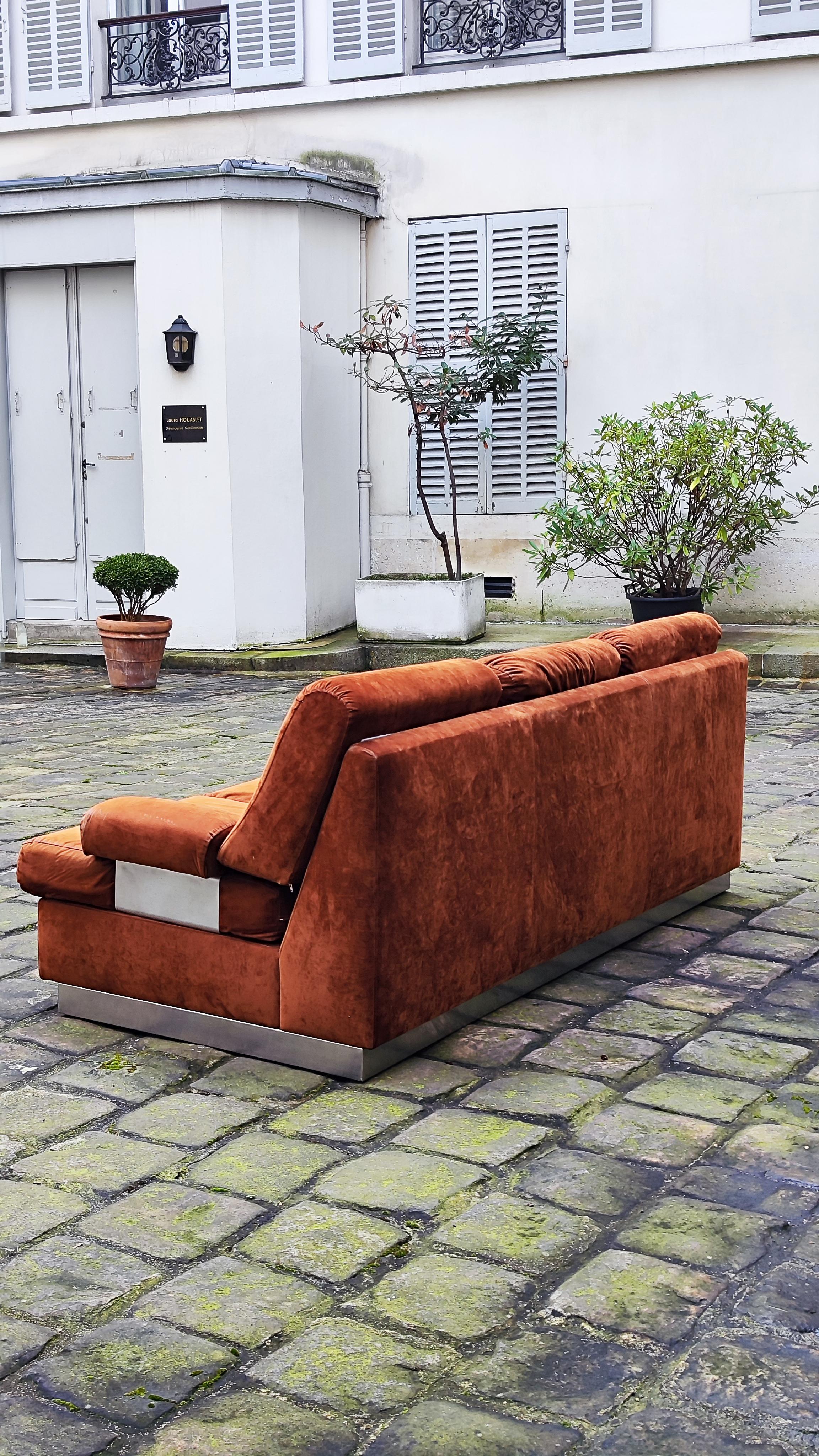 Jacques Charpentier suede and steel sofa, 1970s - France For Sale 8